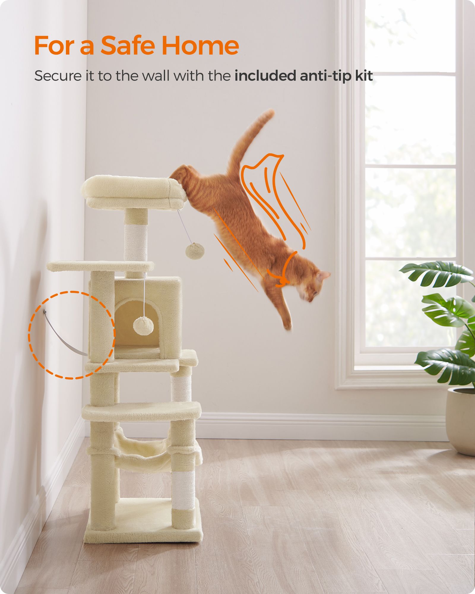 Cat Tower - Plywood - Light Grey - Multi-Level with Hammock