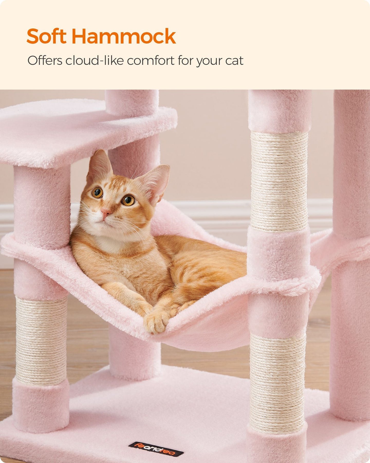 Cat Tree - 112 cm with Hammock - Wood - Light Grey