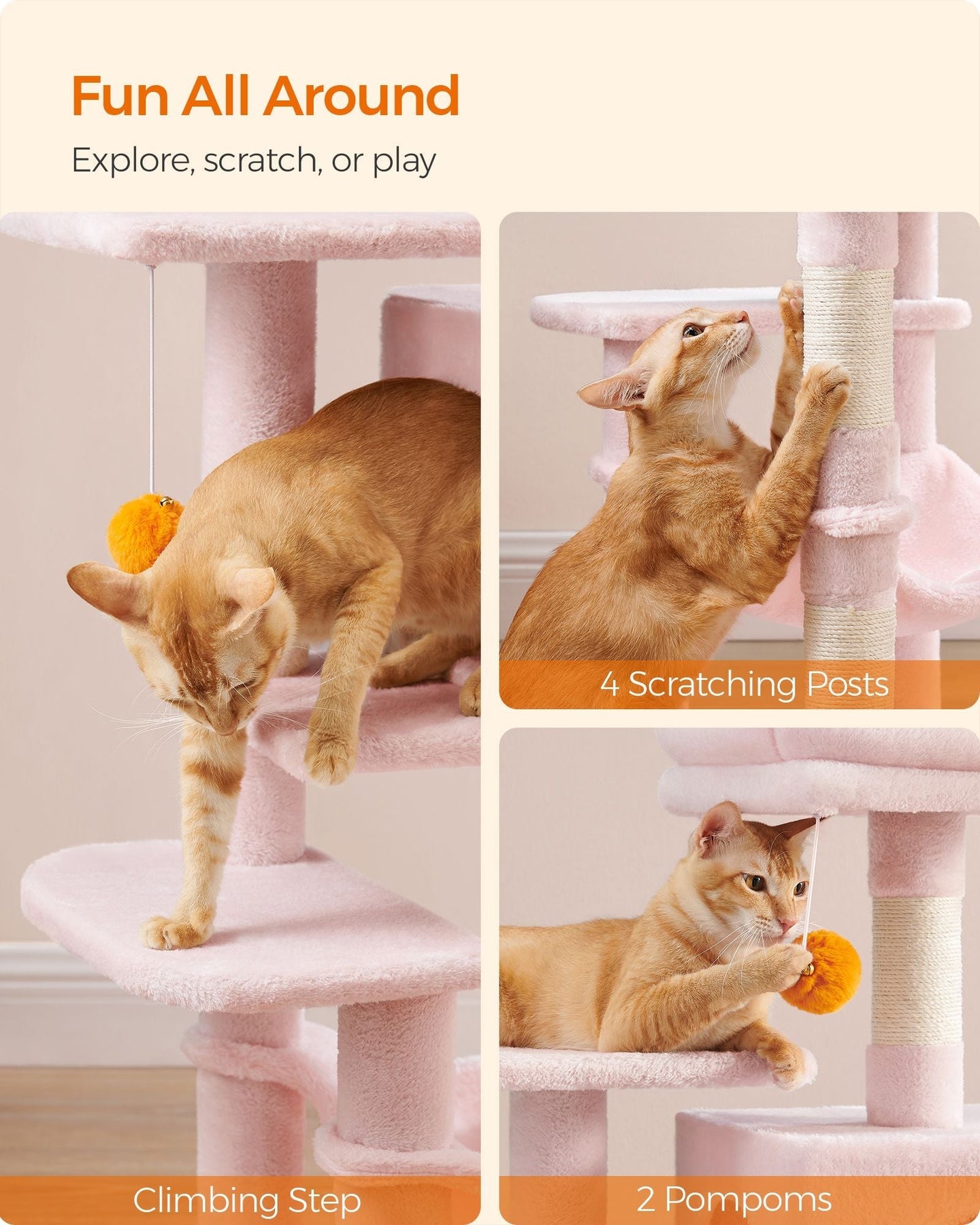 Multi-Level Cat Tree - Engineered Wood - Light Gray - Includes 4 Scratching Posts and Hammock