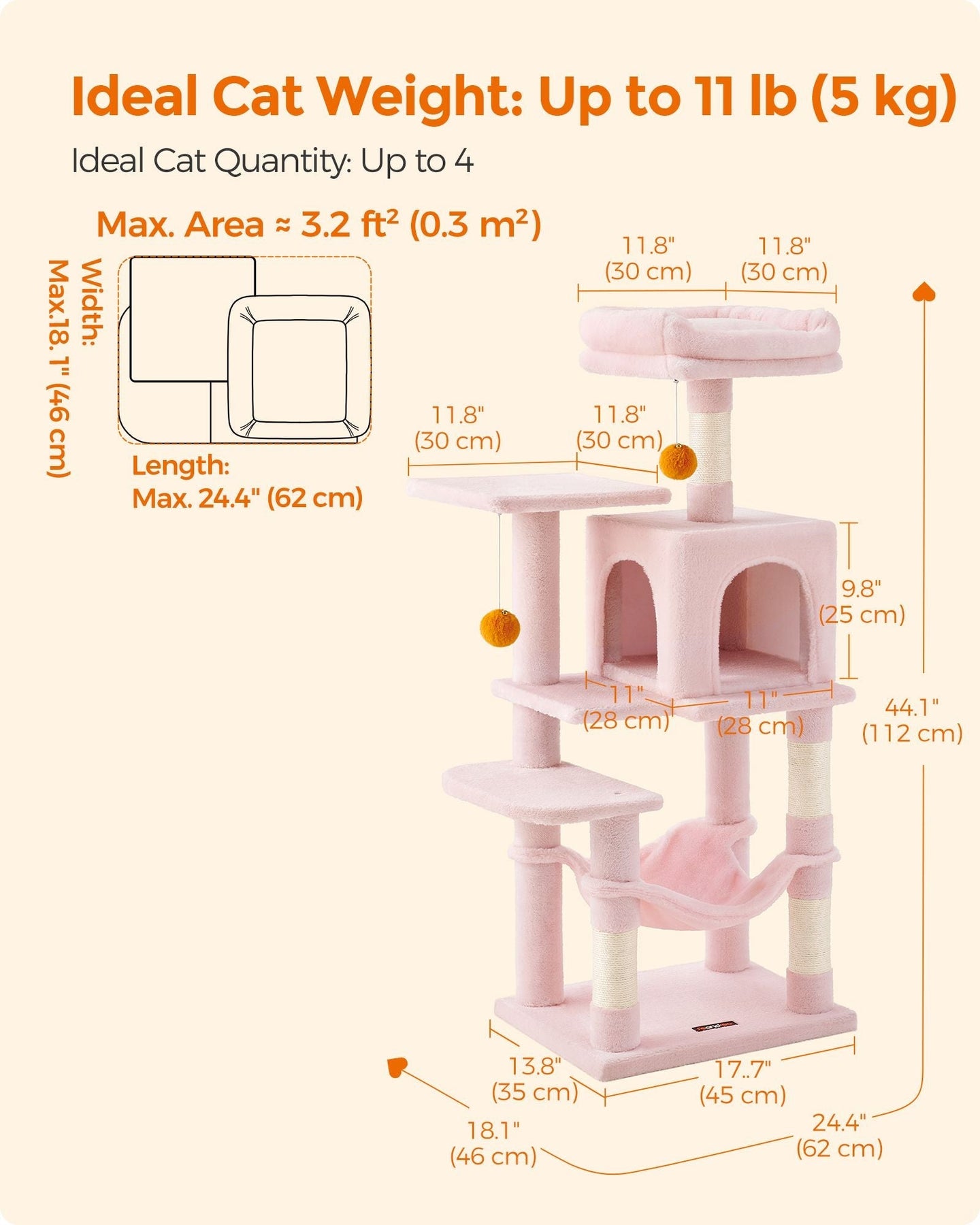 Multi-Level Cat Tree - Engineered Wood - Light Gray - Includes 4 Scratching Posts and Hammock