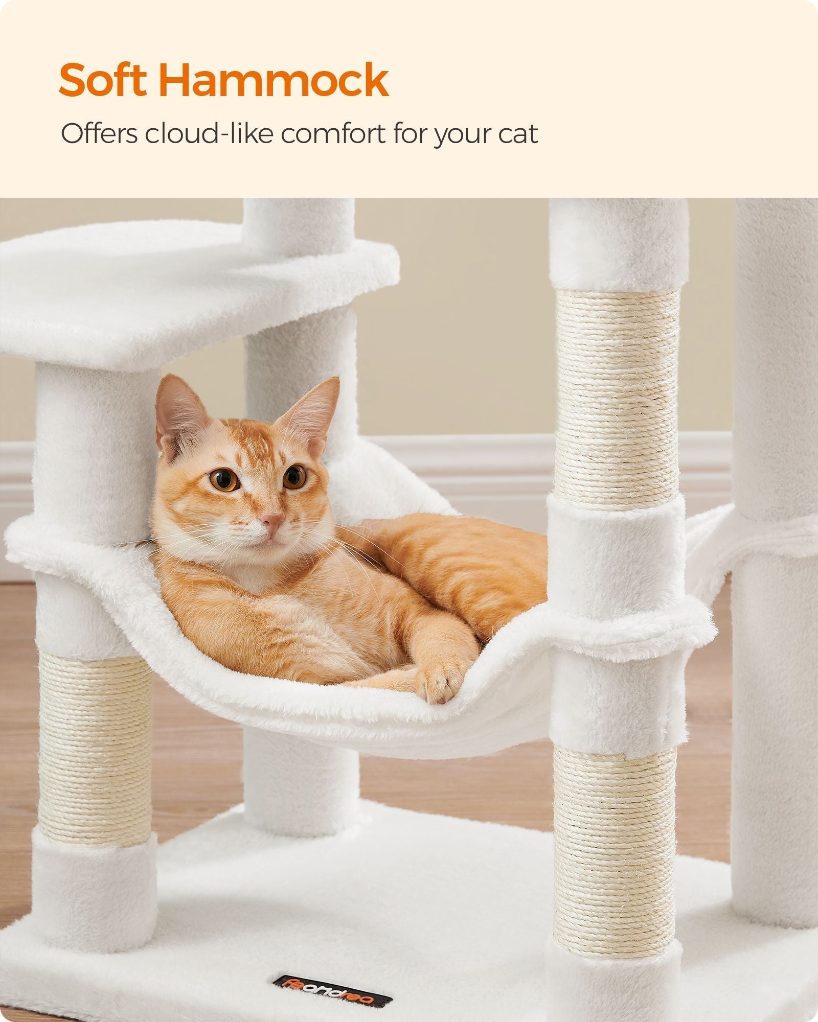 Cat Tree - 112 cm with Hammock - Wood - Light Grey
