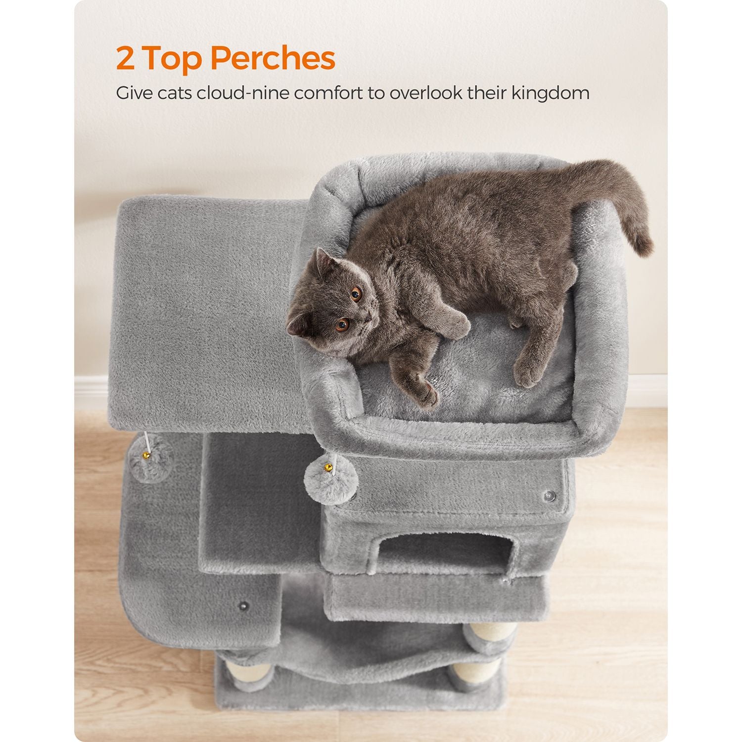 Cat Tree - Engineered Wood - Light Grey - Featuring Hammock and Condo