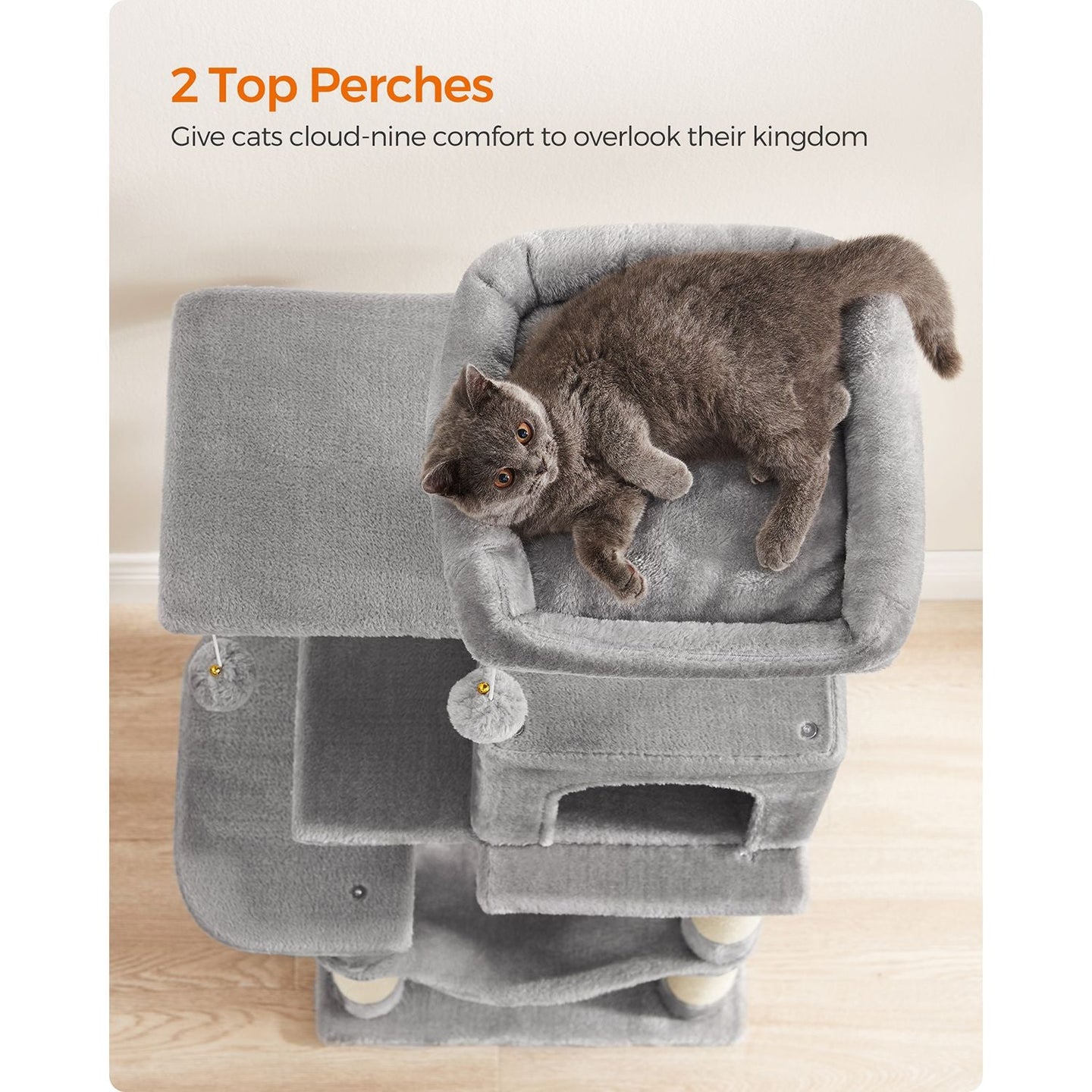 Cat Tree - Engineered Wood - Light Grey - Featuring Hammock and Condo