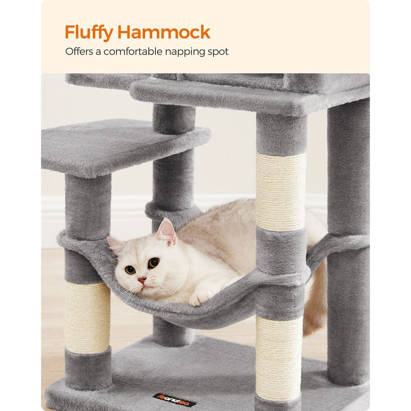 Cat Tree - Engineered Wood - Light Grey - Featuring Hammock and Condo