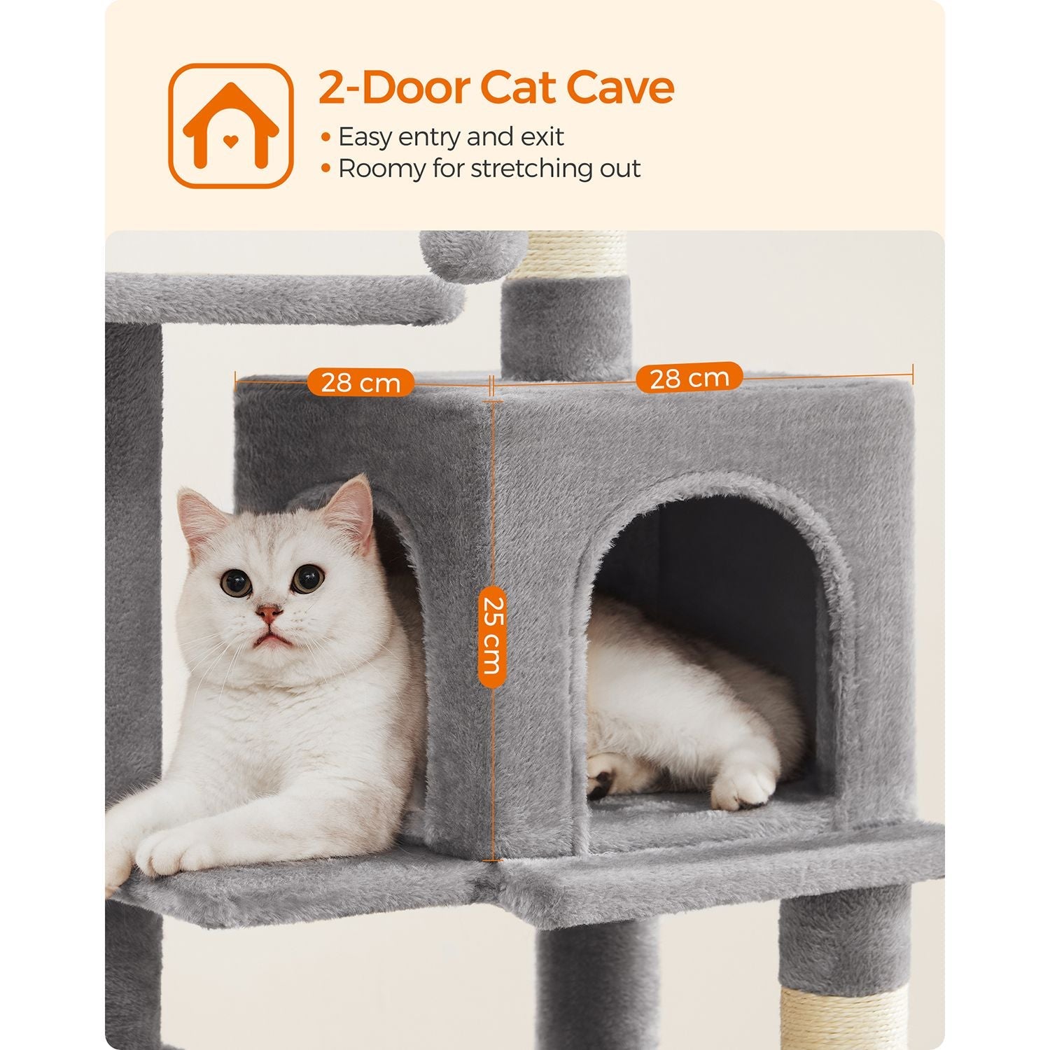 Cat Tree - Engineered Wood - Light Grey - Featuring Hammock and Condo