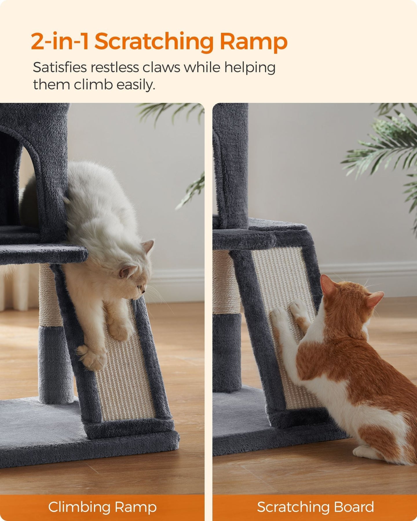 Cat Tree - PCT51W - Light Grey - Multiple Levels with Scratching Board
