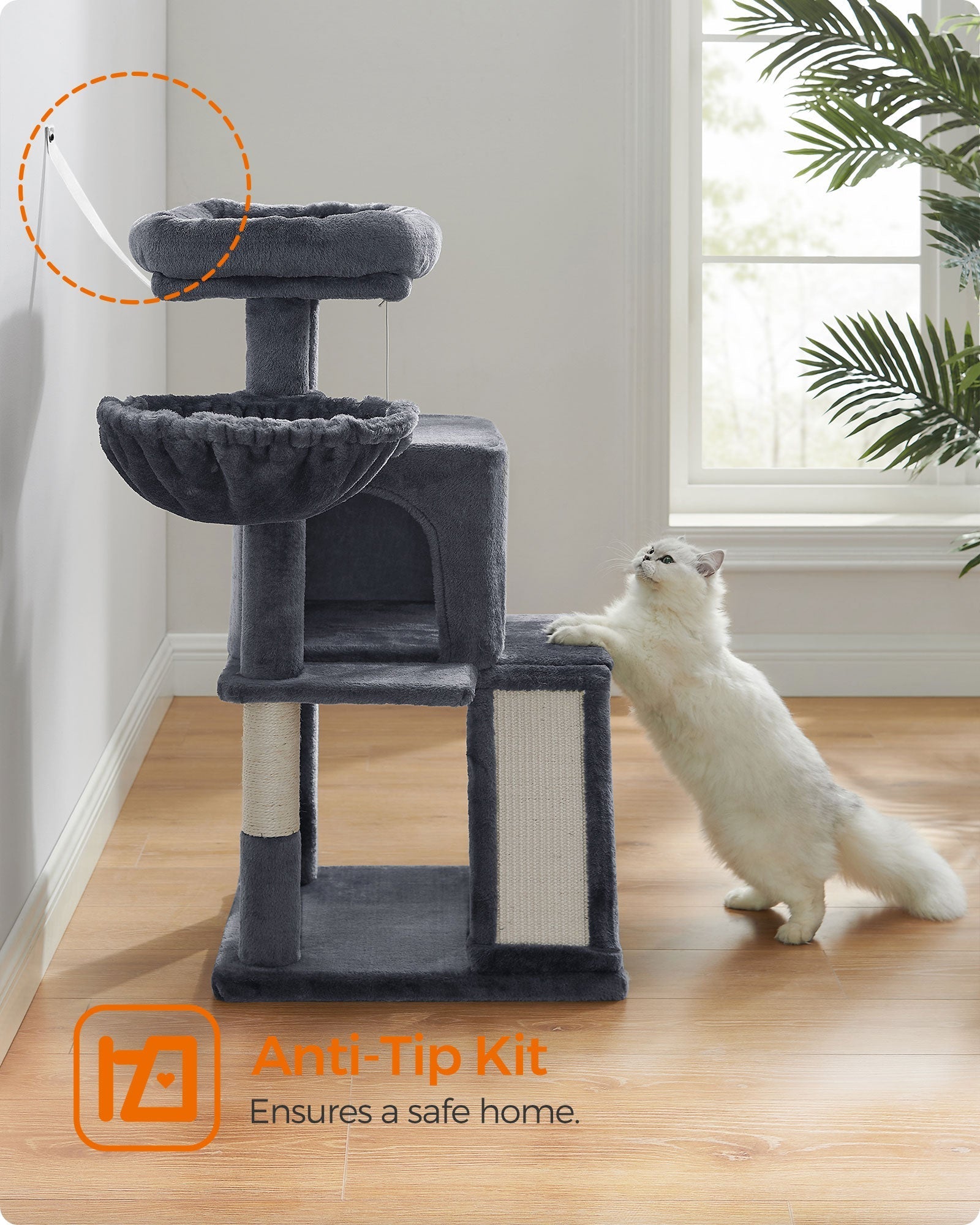 Cat Tree - PCT51W - Light Grey - Multiple Levels with Scratching Board
