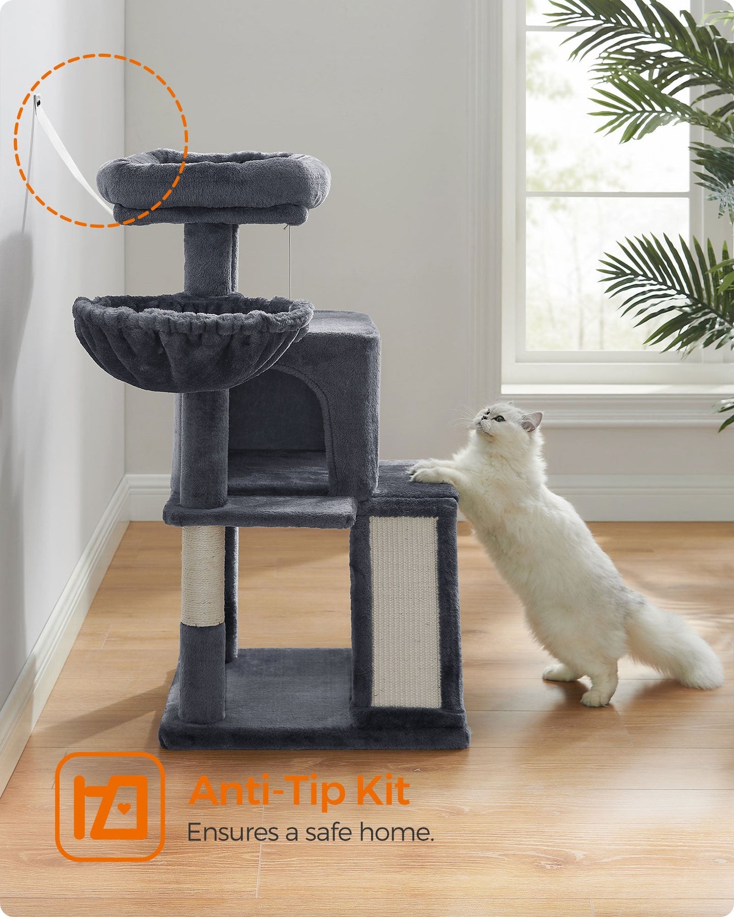 Cat Tree - PCT51W - Light Grey - Multiple Levels with Scratching Board