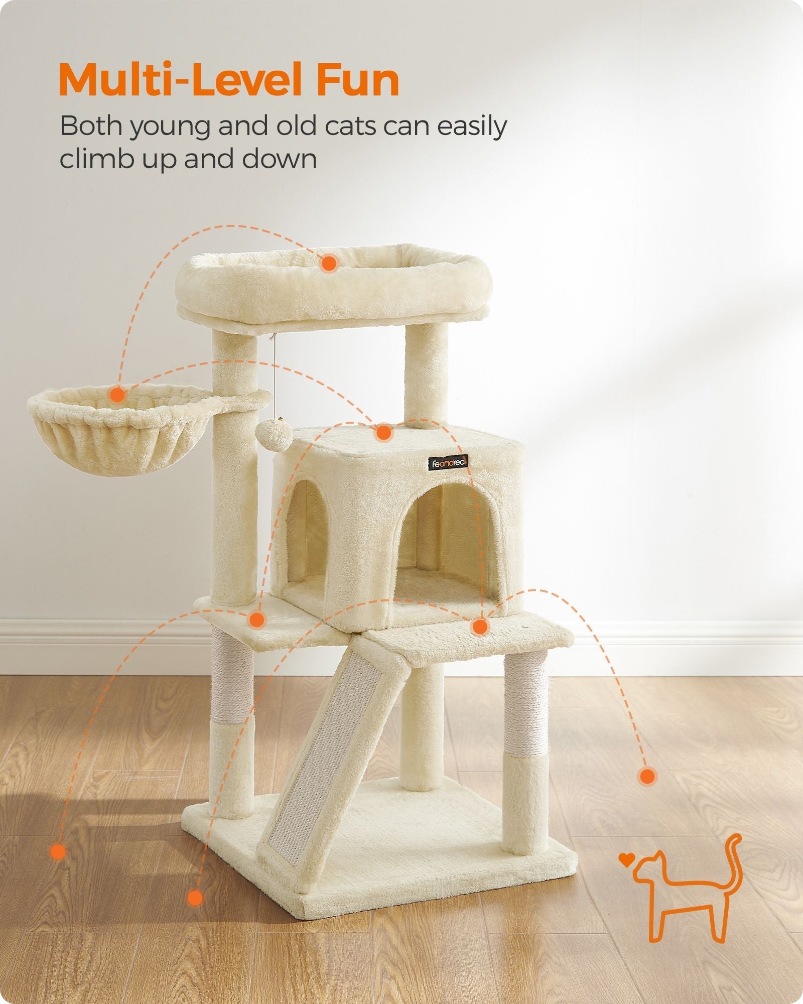 Cat Tree - PCT51W - Light Grey - Multi-Level with Scratching Board