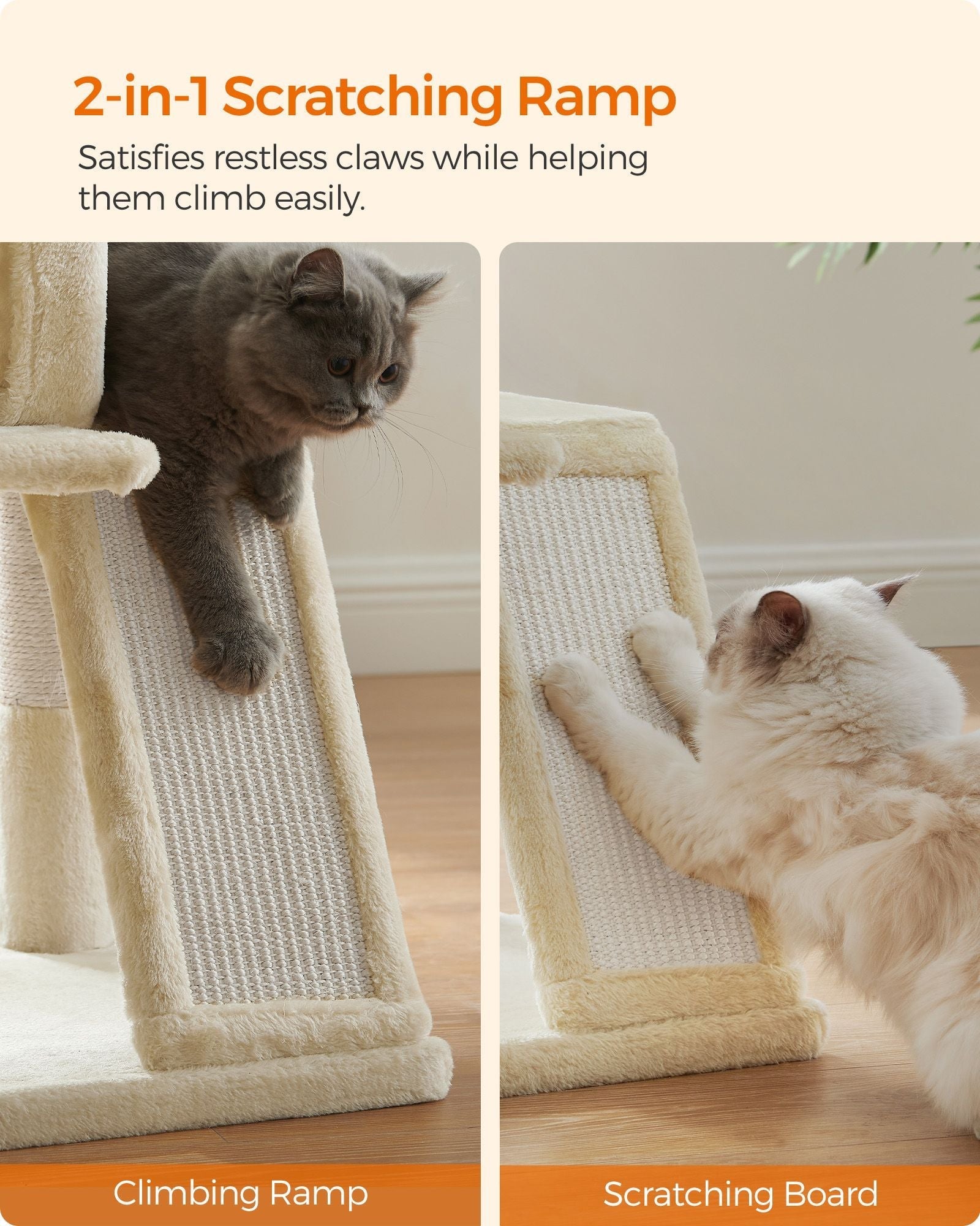 Cat Tree - PCT51W - Light Grey - Multi-Level with Scratching Board