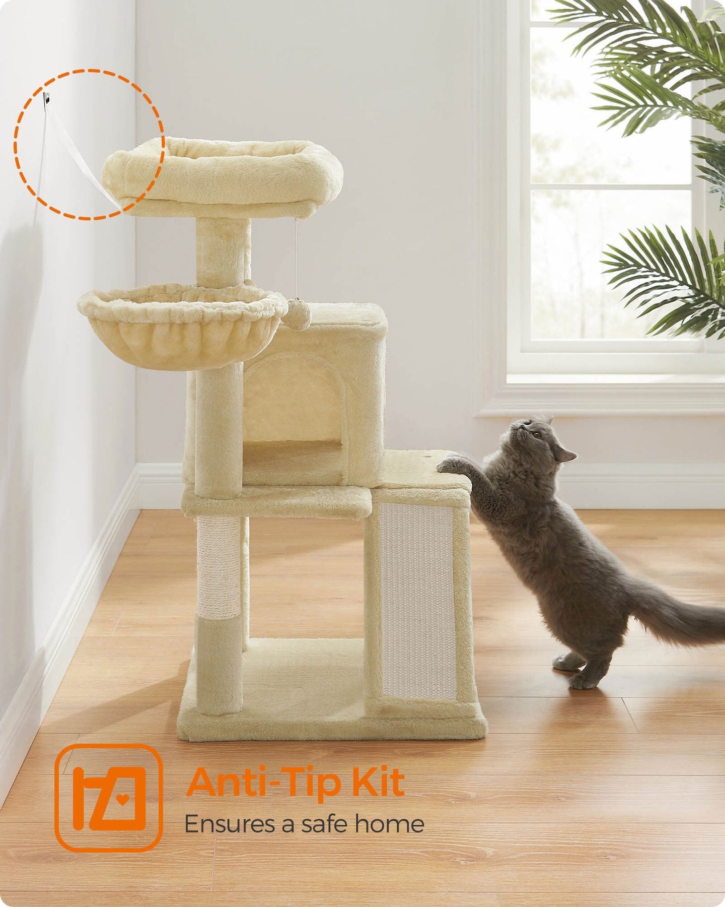 Cat Tree - PCT51W - Light Grey - Multi-Level with Scratching Board