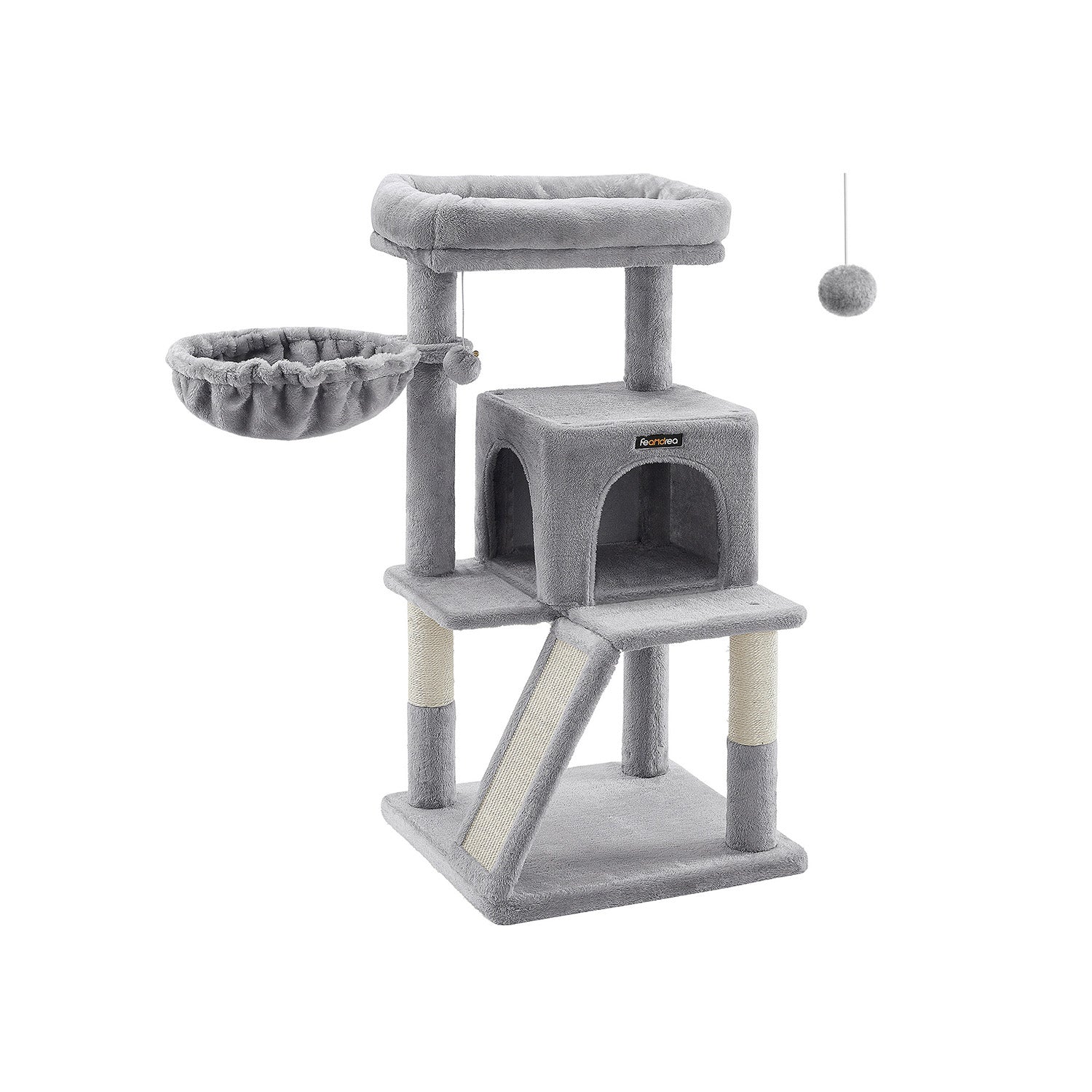 Cat Tree - Plywood - Light Grey - Multi-Level with Scratching Board