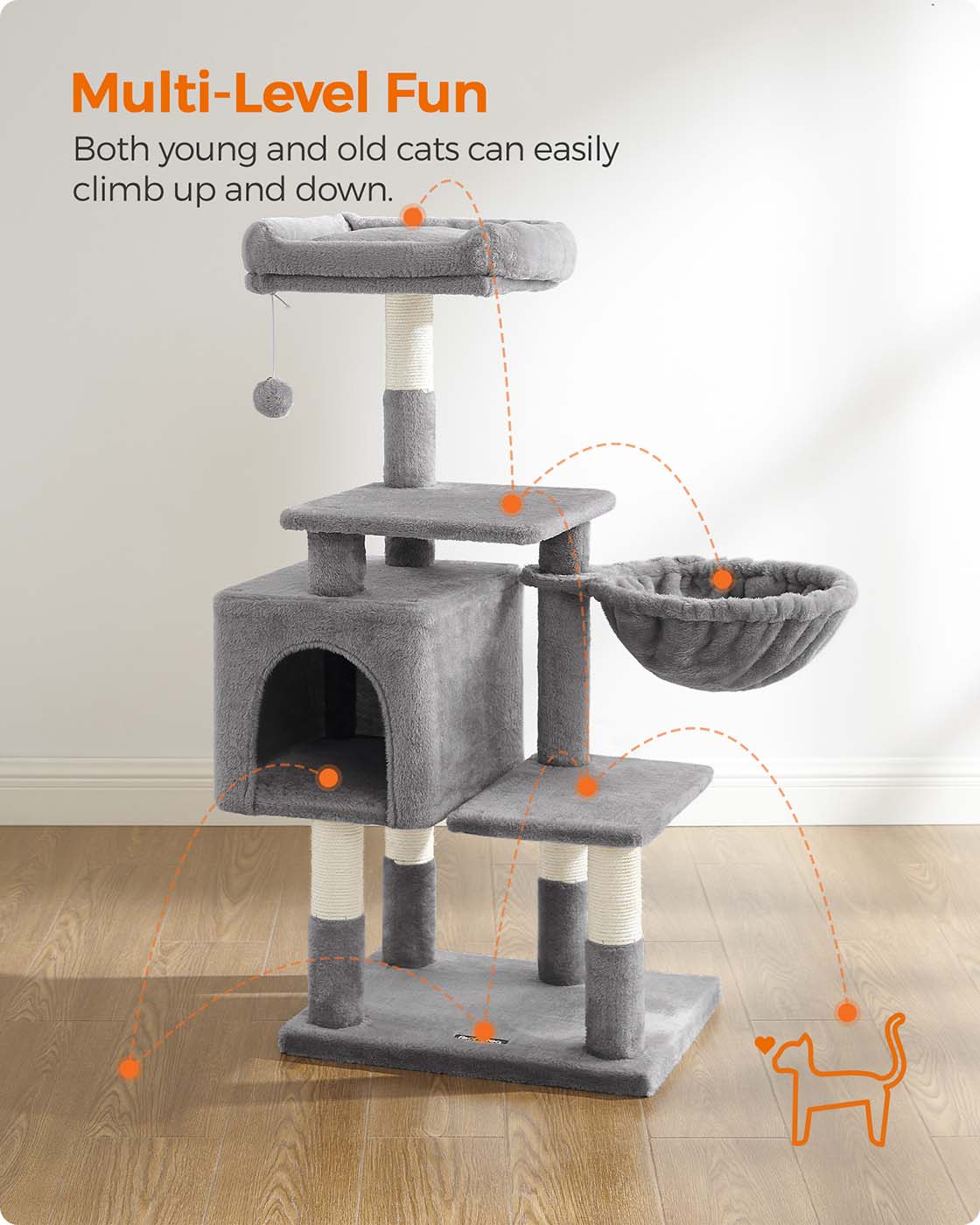 Cat Tree - Wood - Beige - Multilevel Design