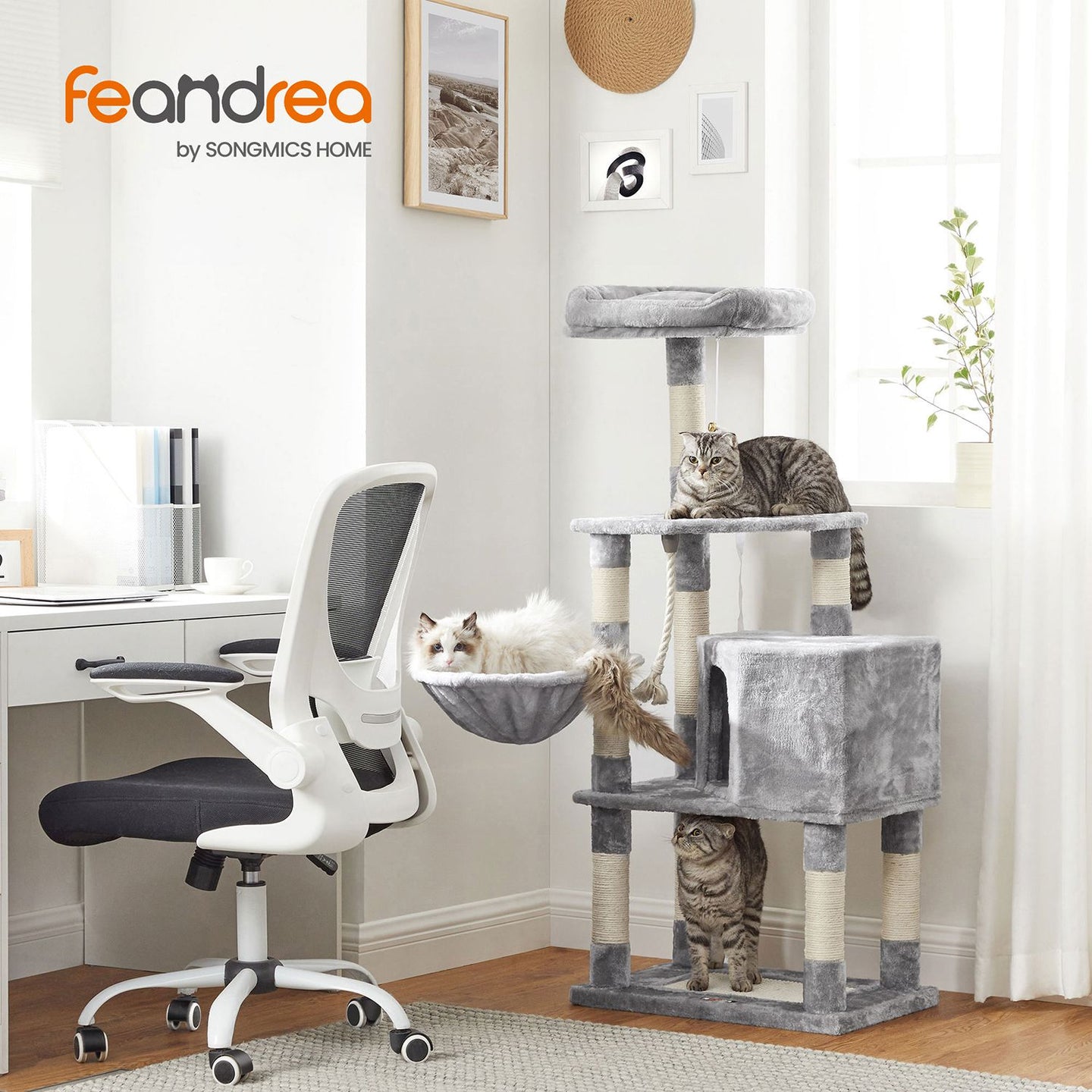 Upper Perch Cat Tree - Particleboard and Plush - Light Grey
