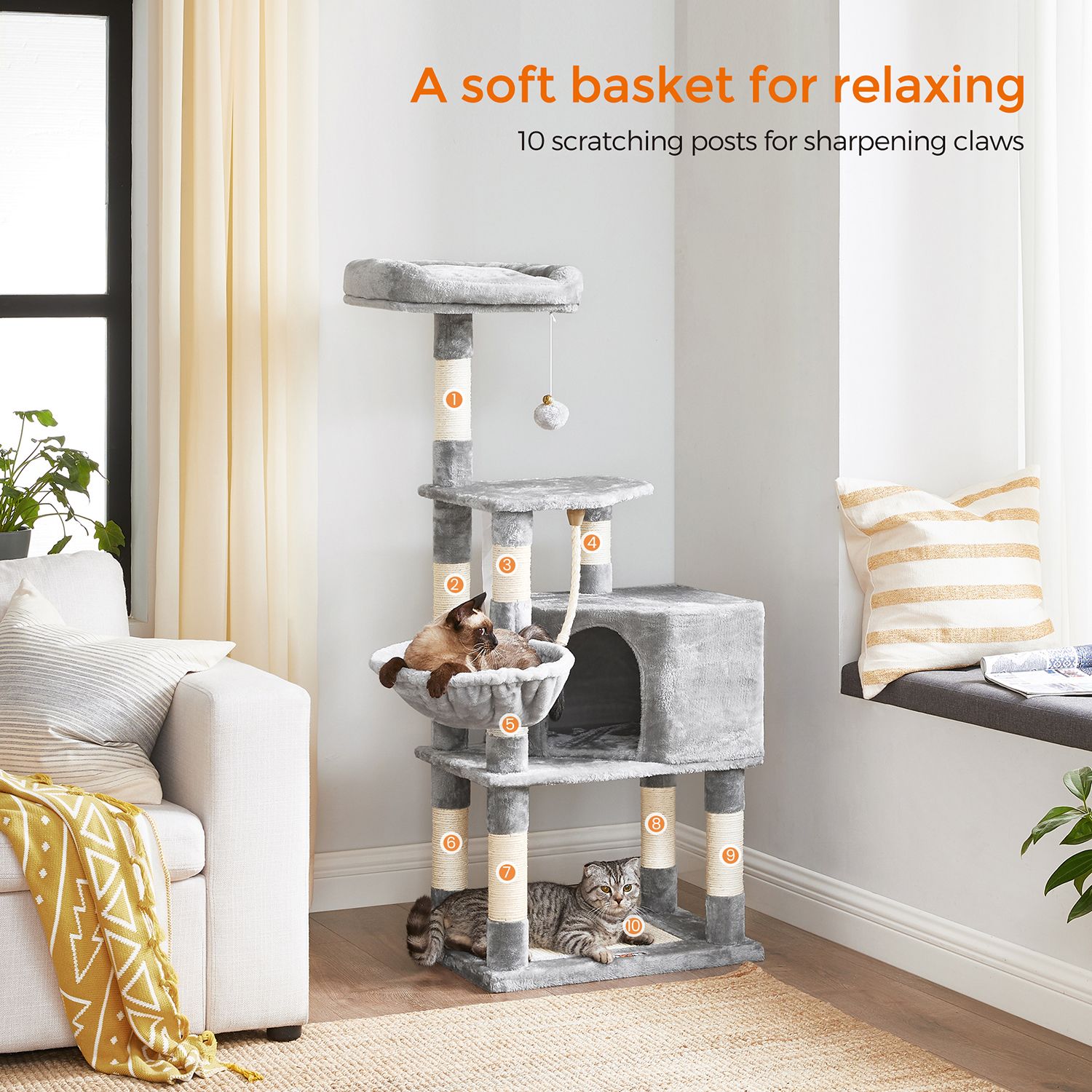 Upper Perch Cat Tree - Particleboard and Plush - Light Grey