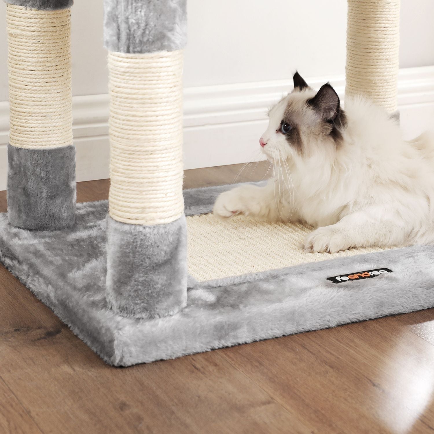 Cat Tree - Plush Fabric - Light Grey - Activity Center with Scratching Posts