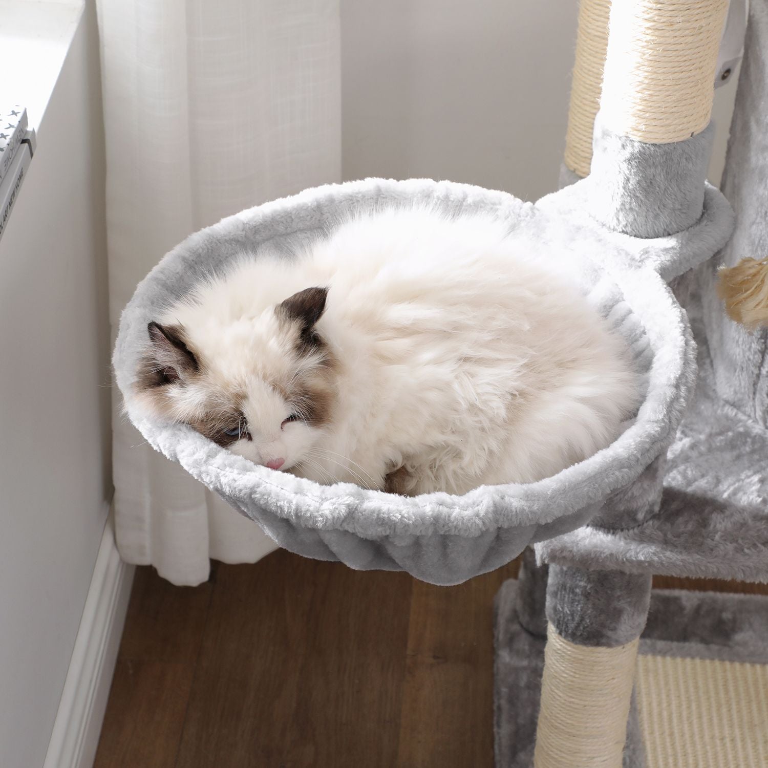 Cat Tree - Plush Fabric - Light Grey - Activity Center with Scratching Posts
