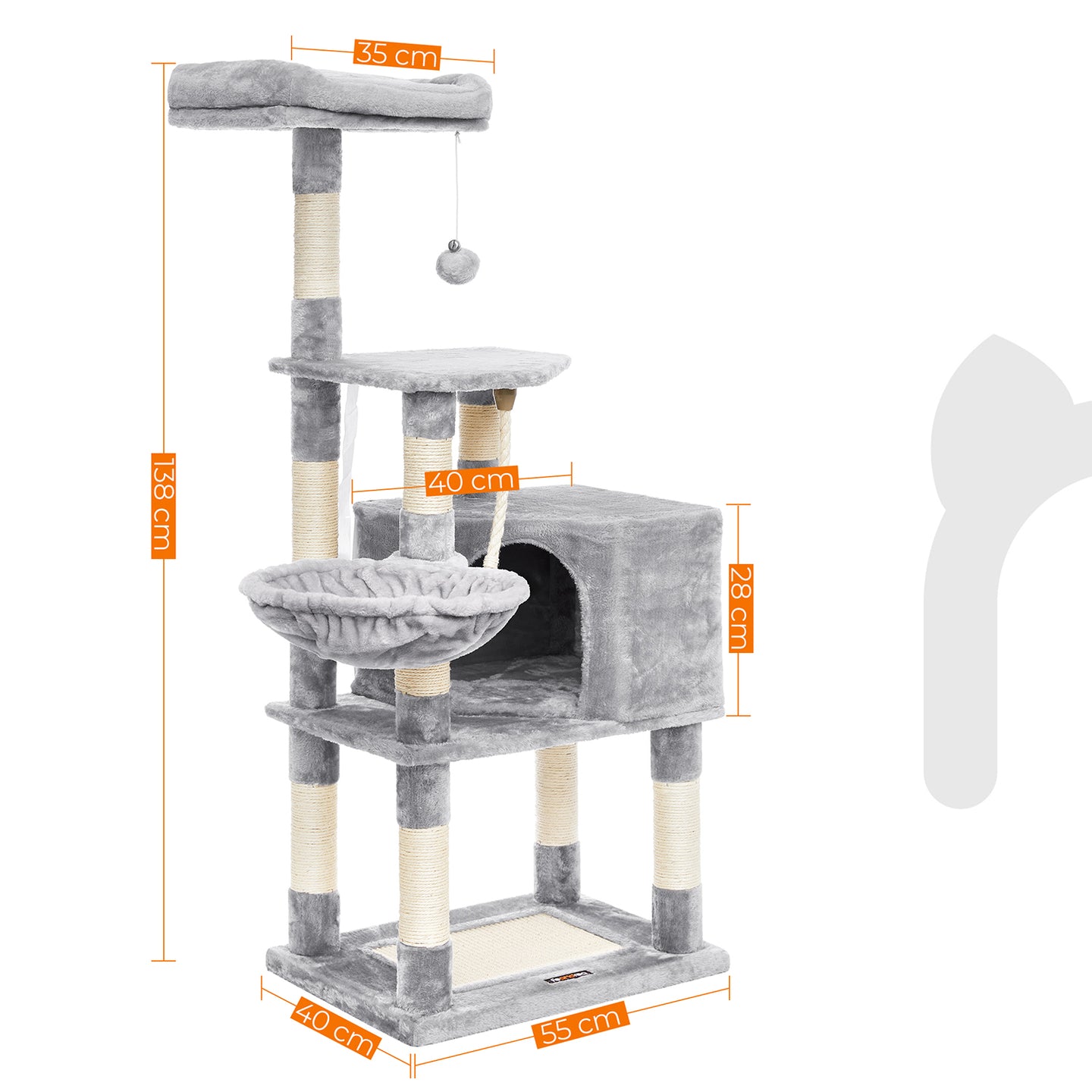 Upper Perch Cat Tree - Particleboard and Plush - Light Grey