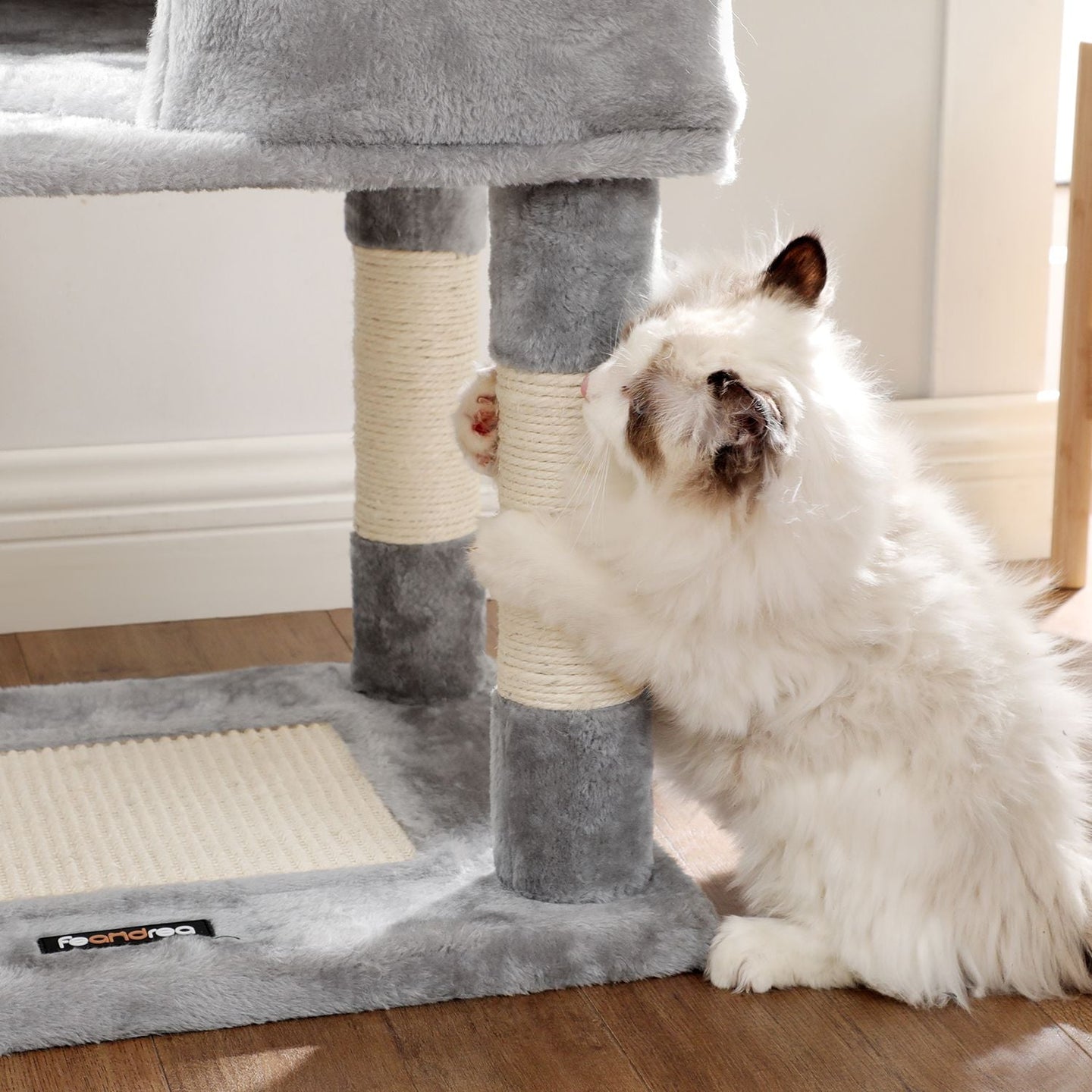 Cat Tree - Plush Fabric - Light Grey - Activity Center with Scratching Posts
