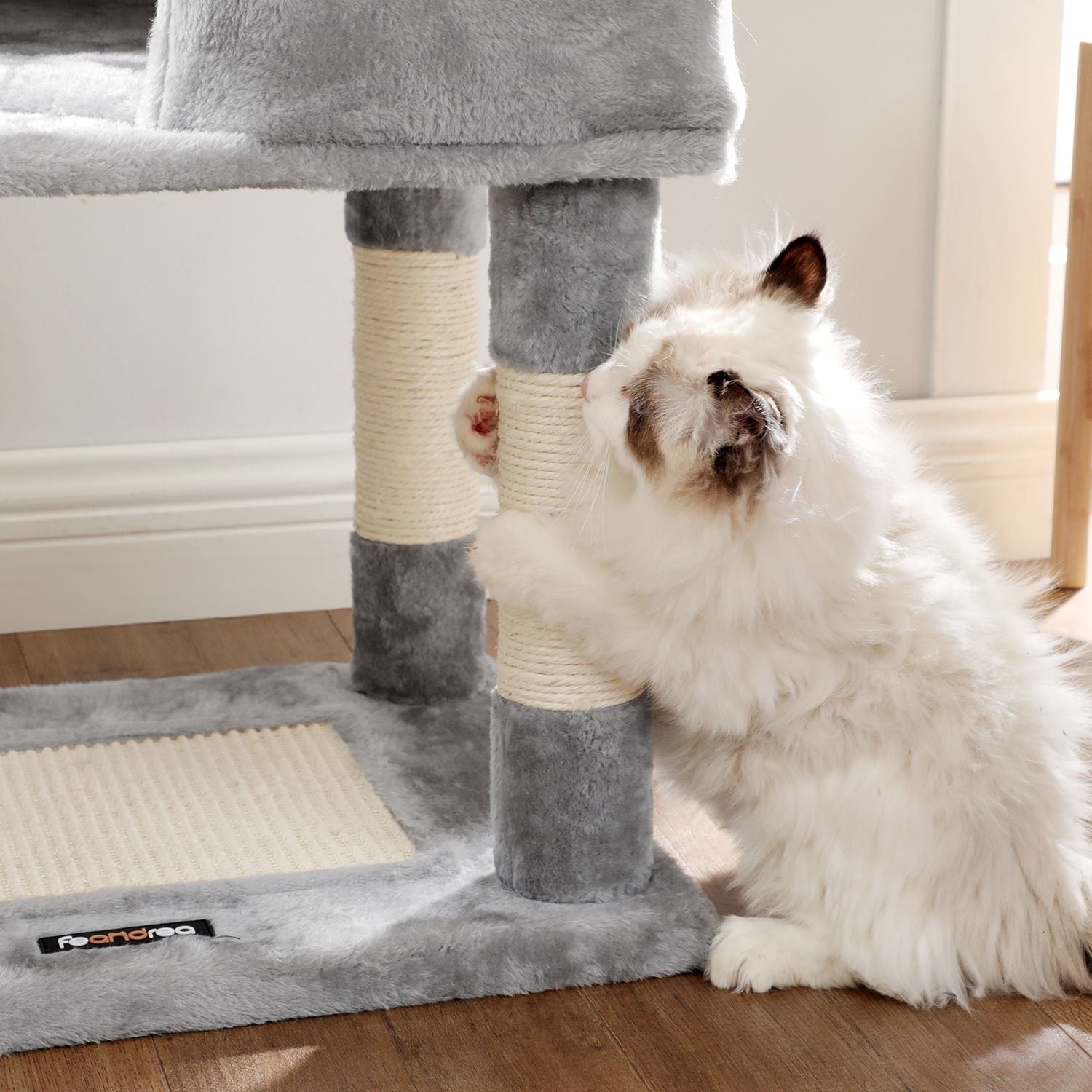 Upper Perch Cat Tree - Particleboard and Plush - Light Grey