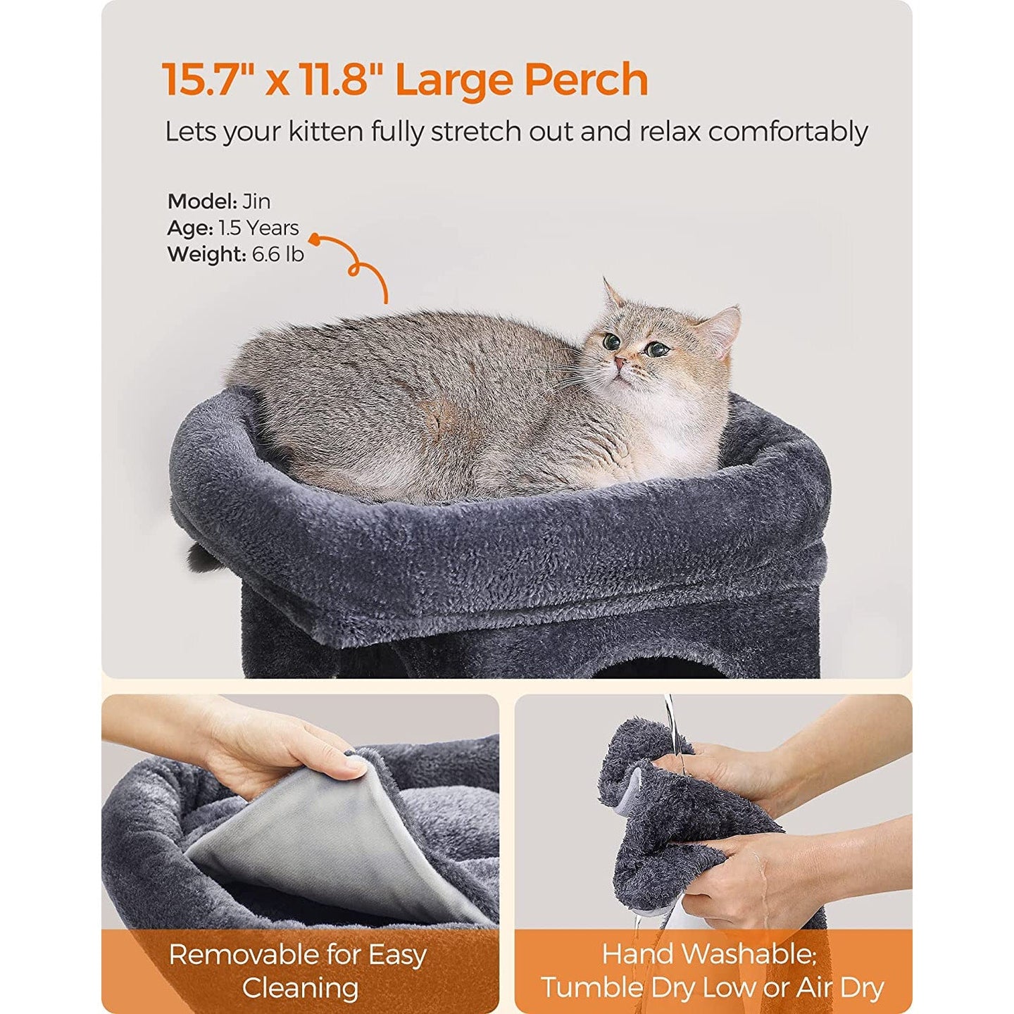 Cat Condo - Engineered Wood - Light Grey - Large Cat Perch with 2 Cat Caves and Scratching Post