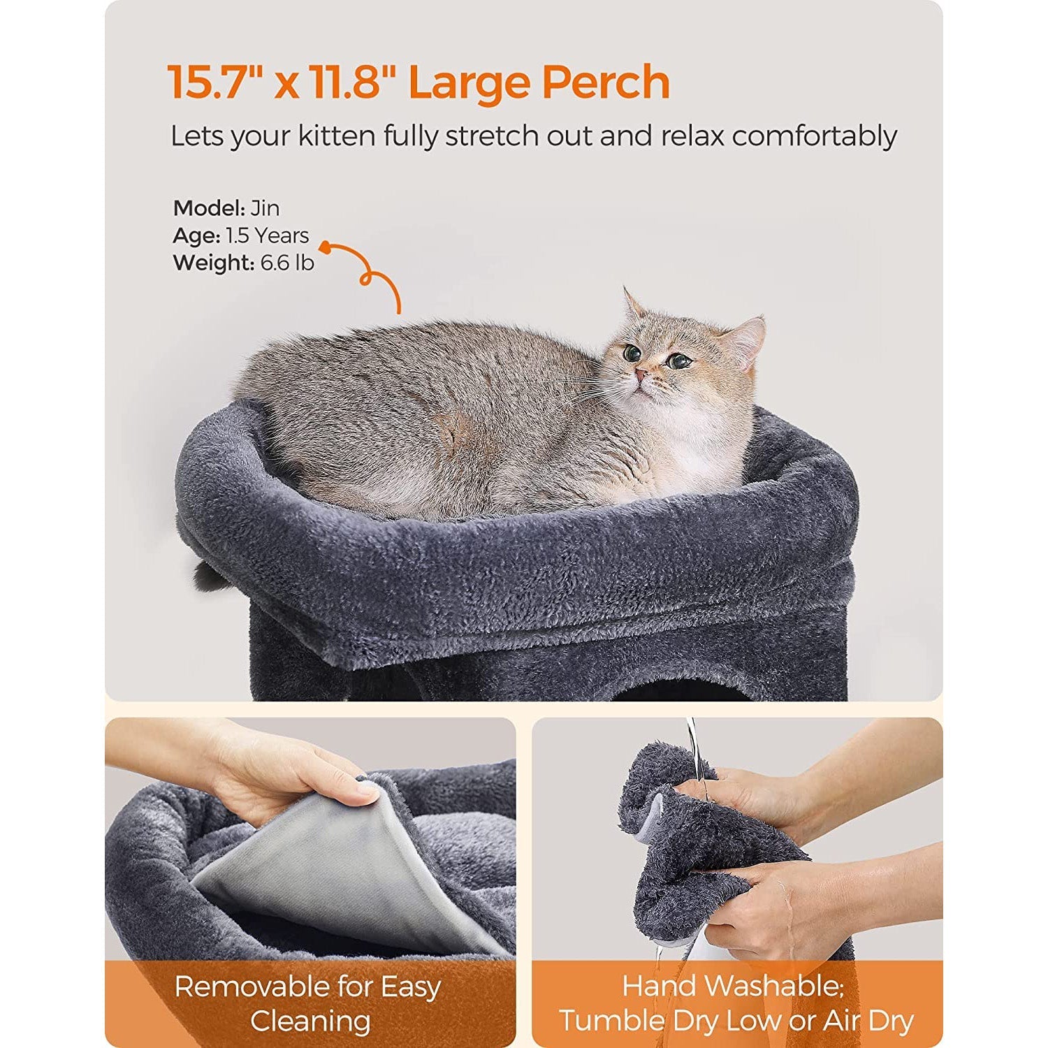 Cat Condo - Engineered Wood - Light Grey - Large Cat Perch with 2 Cat Caves and Scratching Post