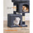 Cat Condo - Engineered Wood - Light Grey - Large Cat Perch with 2 Cat Caves and Scratching Post