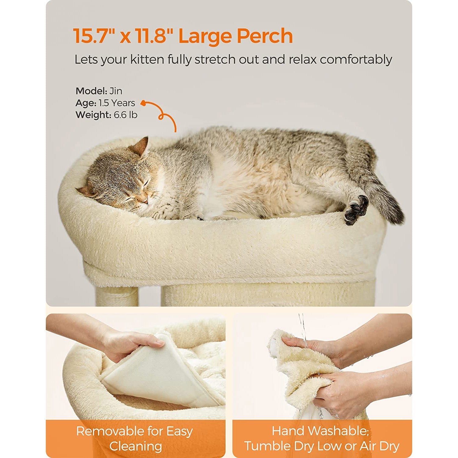 Cat Condo - Engineered Wood - Light Grey - Large Cat Perch with 2 Cat Caves and Scratching Post