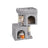 Cat Tree - Wood - Light Grey - 67 cm Height with 2 Cat Caves and Large Perch