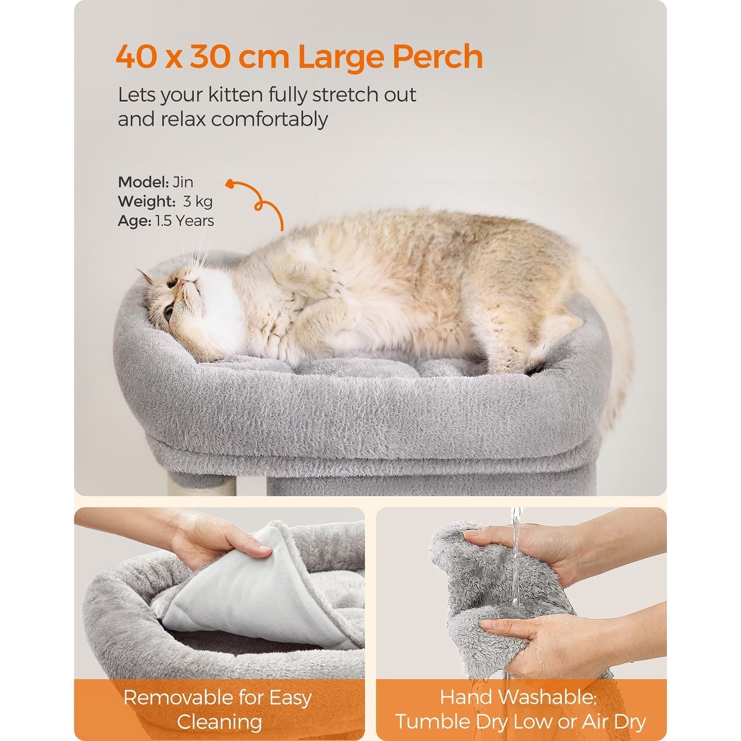 Cat Tree - Wood - Light Grey - 67 cm Height with 2 Cat Caves and Large Perch