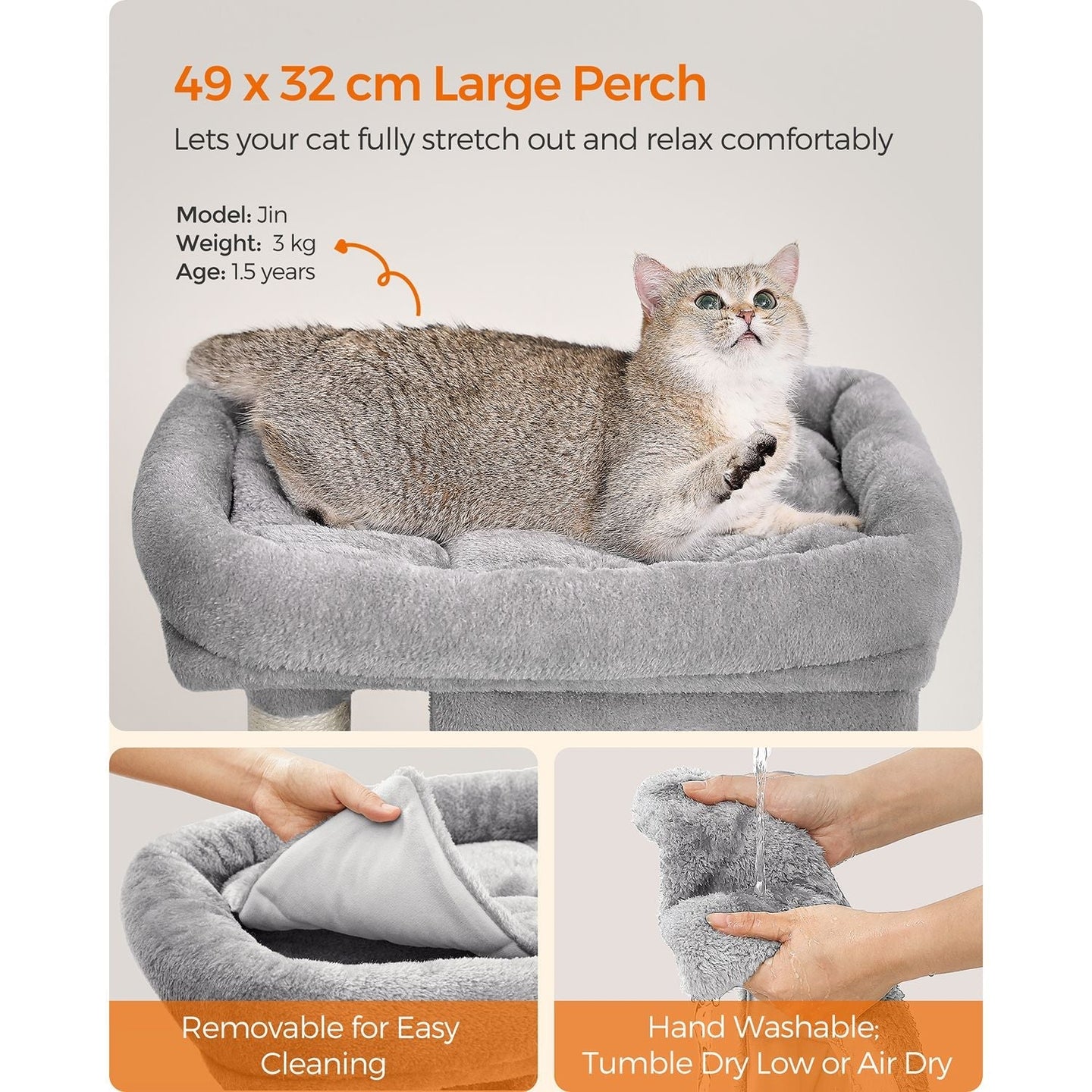 Cat Tree - Engineered Wood - Light Grey - Includes 2 Cat Caves and Scratching Post