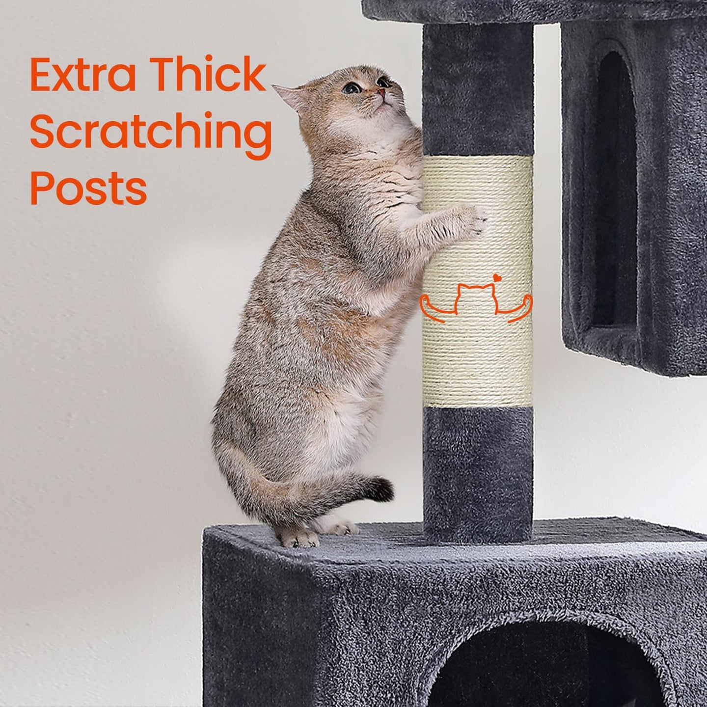 Cat Tree - Engineered Wood - Light Grey - Includes Large Perch and Plush Condos