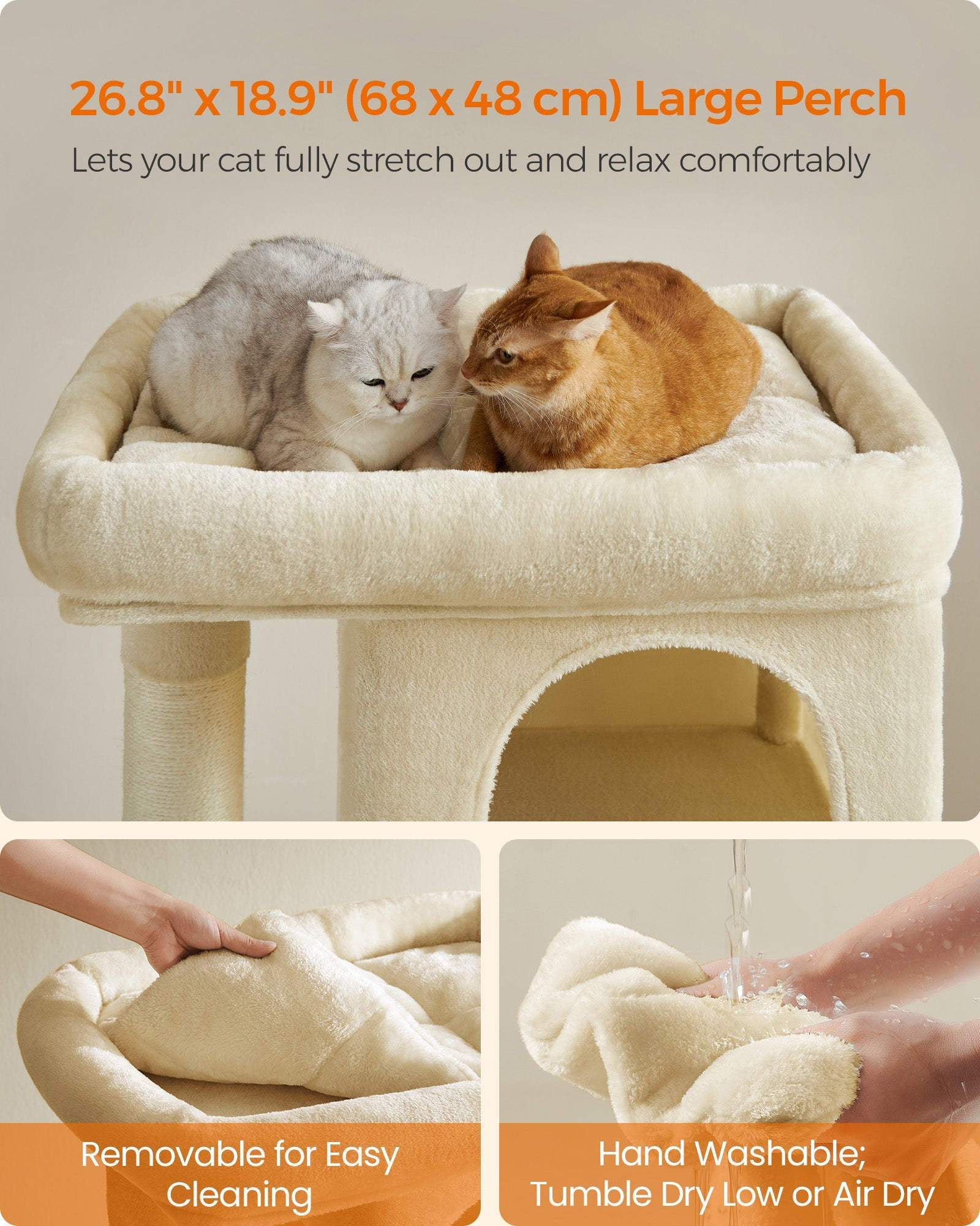 Cat Tree - Wood - Beige - Tall with Scratching Posts and Condos