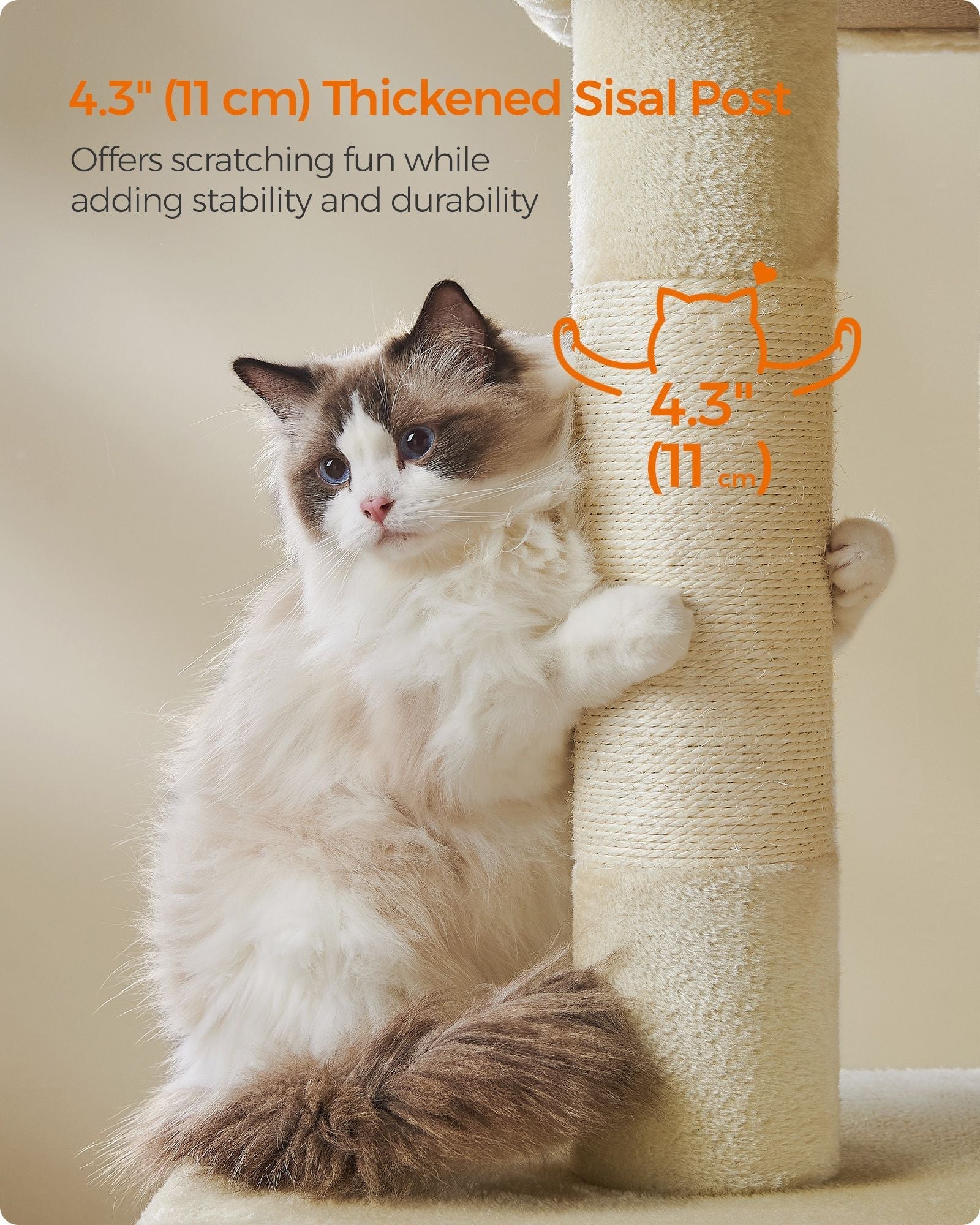Cat Tree - Wood - Beige - Tall with Scratching Posts and Condos