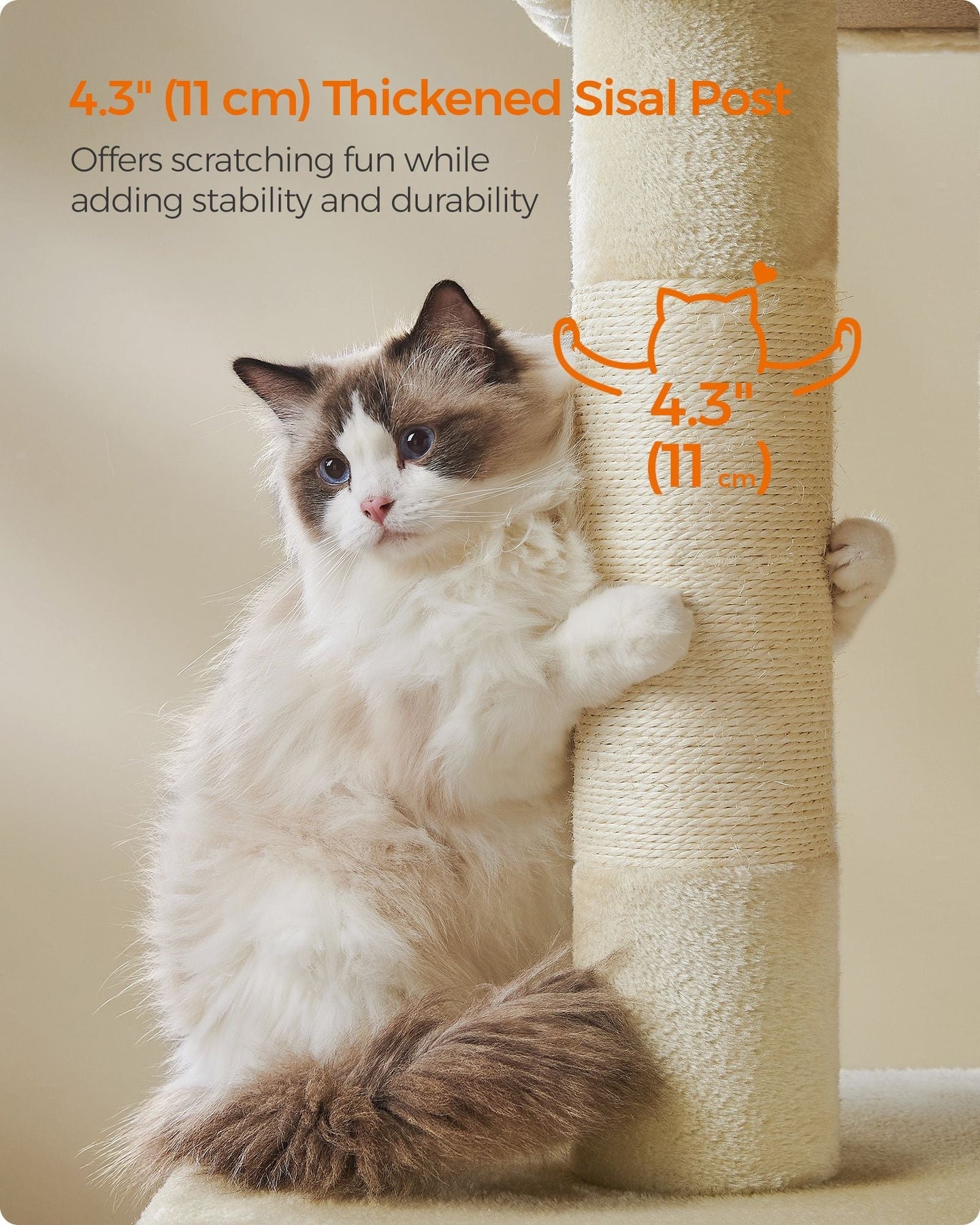 Cat Tree - Wood - Beige - Tall with Scratching Posts and Condos