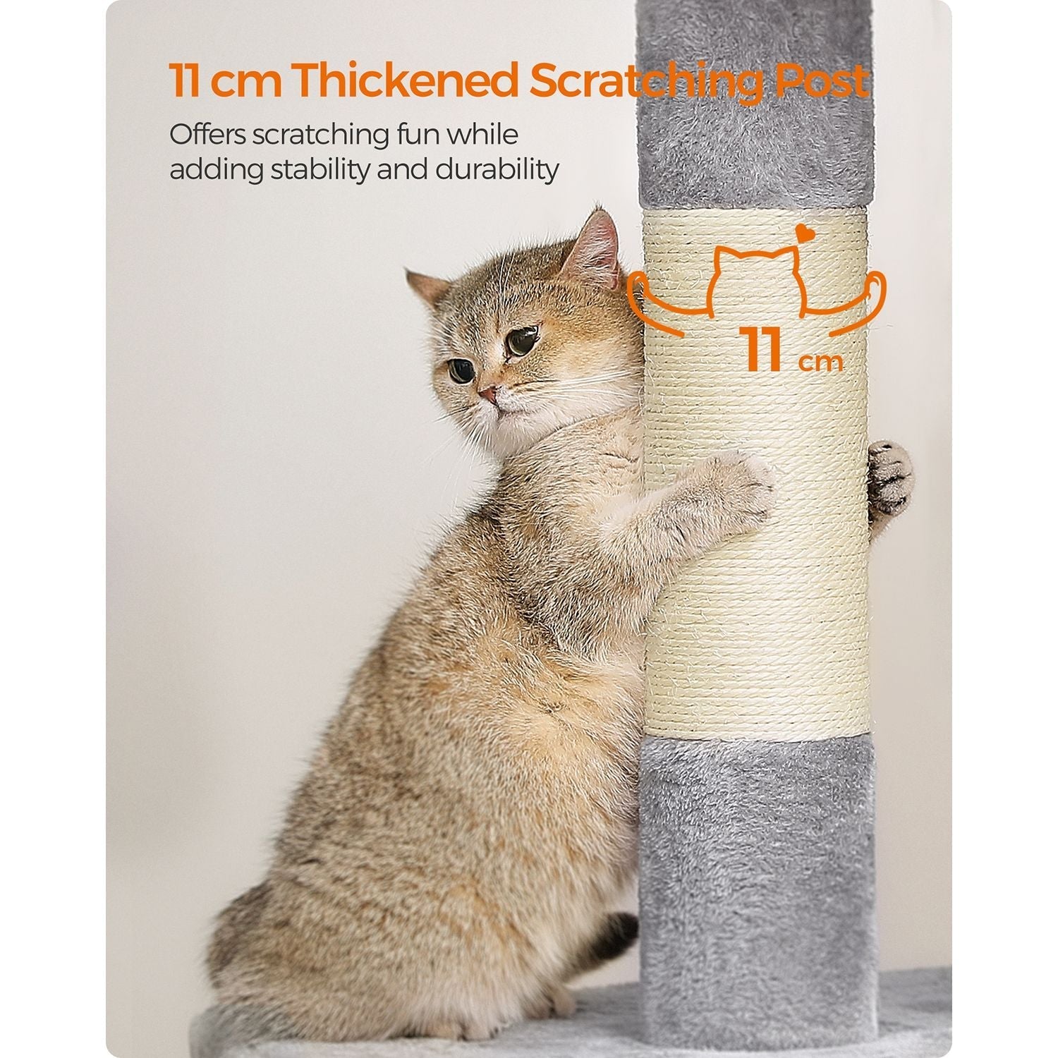 Cat Tower - Wood - Light Grey - Features 2 Cat Caves and Scratching Posts