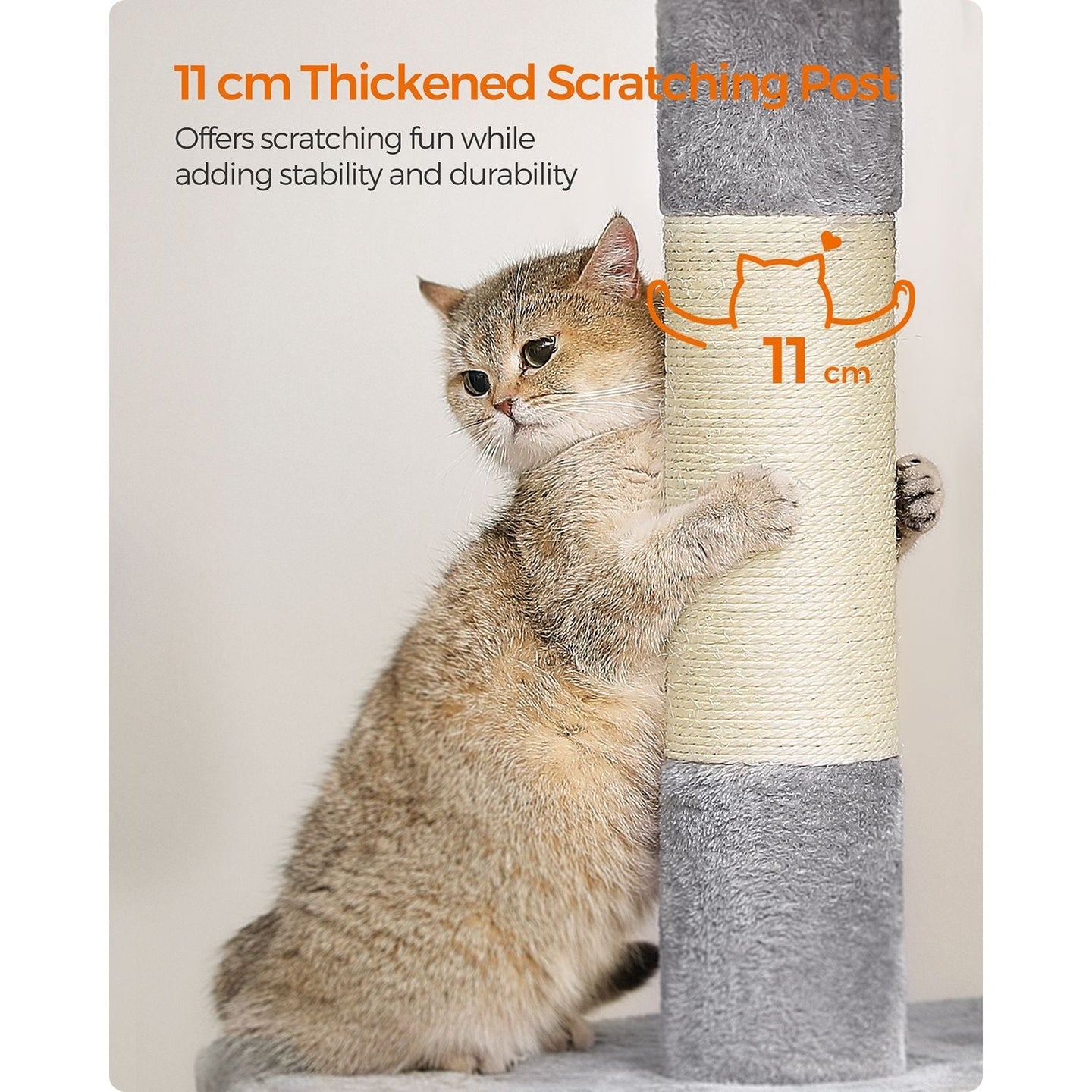 Cat Tower - Wood - Light Grey - Features 2 Cat Caves and Scratching Posts