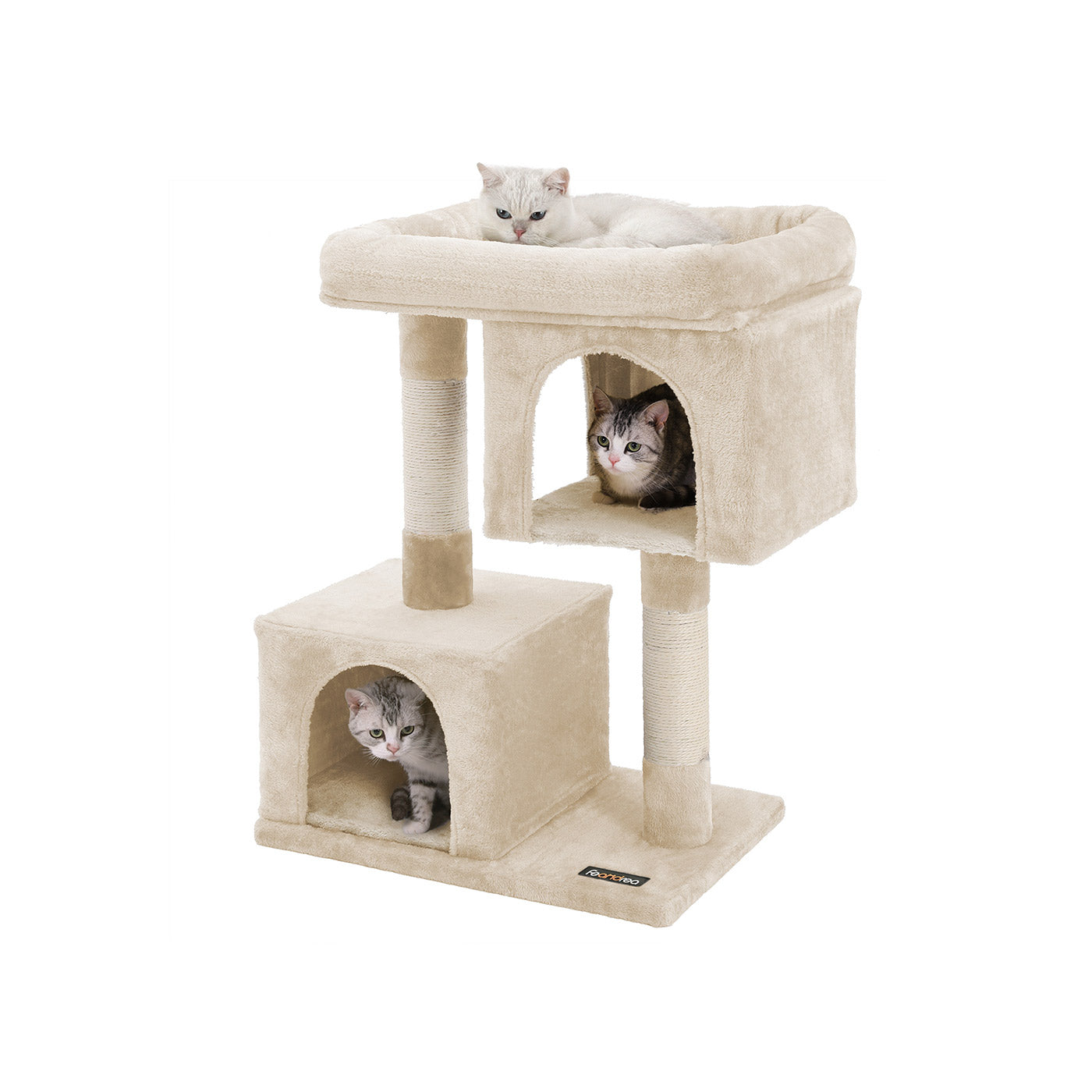 Cat Tree - Wood - Light Grey - Two Condos with Large Perch and Scratching Post