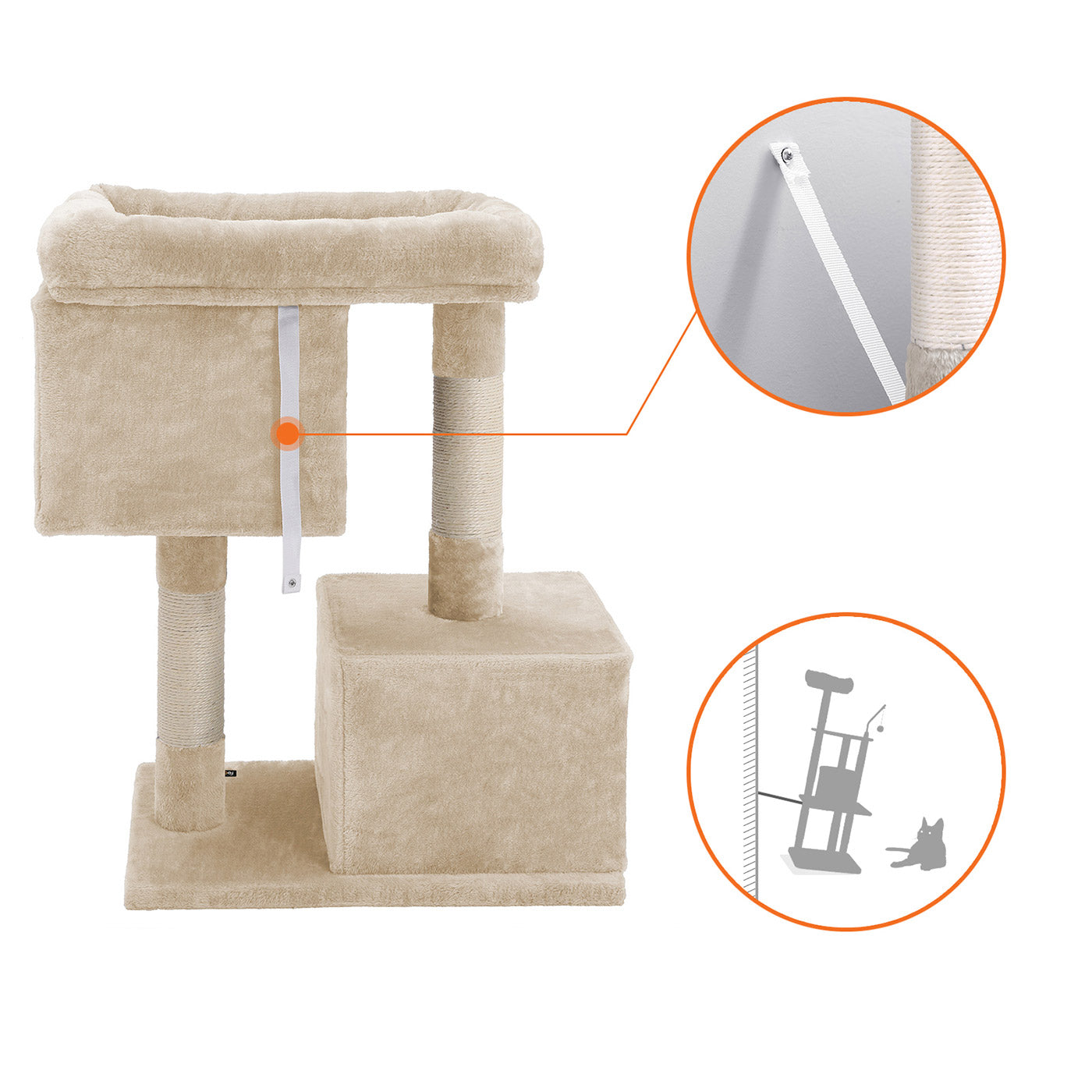 Cat Tree - Wood - Light Grey - Two Condos with Large Perch and Scratching Post
