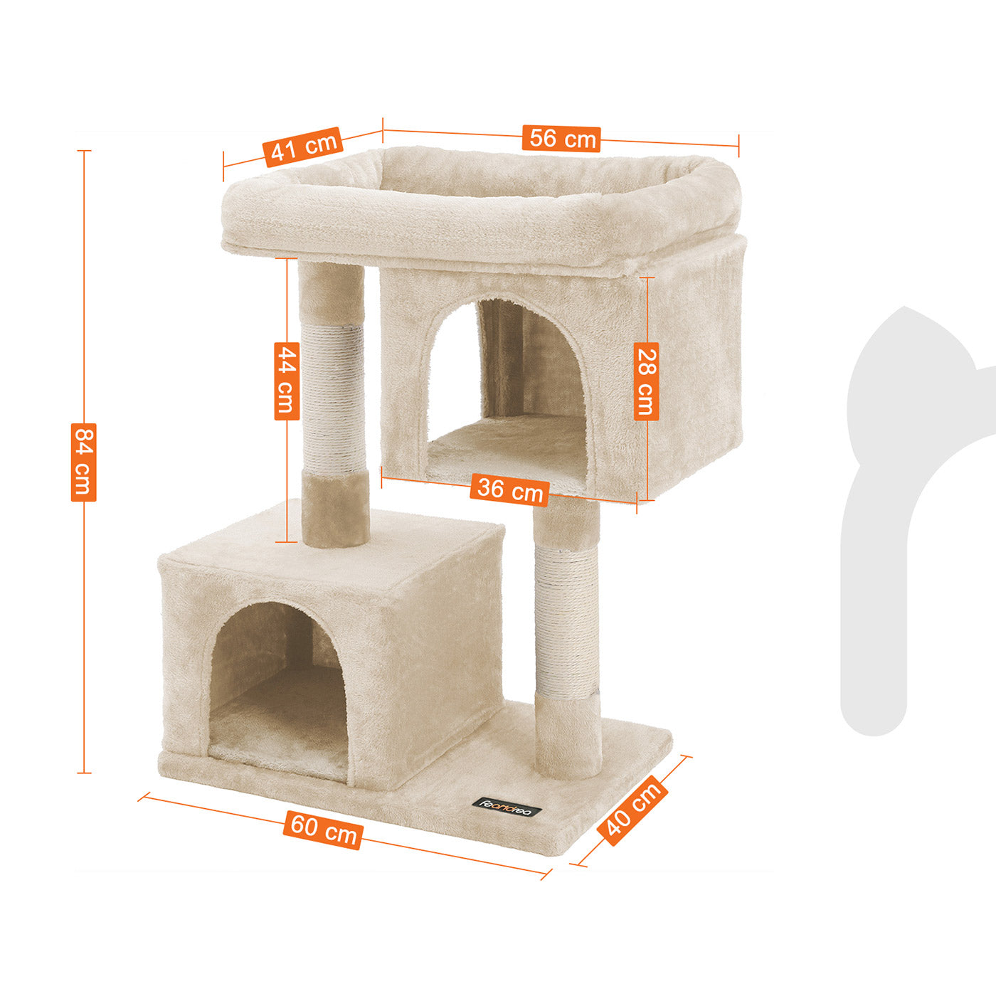 Cat Tree - Wood - Light Grey - Two Condos with Large Perch and Scratching Post