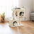 Cat Tree - Wood - Light Grey - Large Perch with Two Cat Caves and Scratching Post