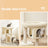 Cat Tree - Wood - Light Grey - Large Perch with Two Cat Caves and Scratching Post