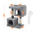 Cat Tree - Engineered Wood - Light Grey - Features Two Cat Caves and Large Perch