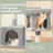 Cat Tree - Wood - Light Grey - Large Perch with Two Cat Caves and Scratching Post