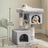 Cat Tree - Wood - Light Grey - Large Perch with Two Cat Caves and Scratching Post