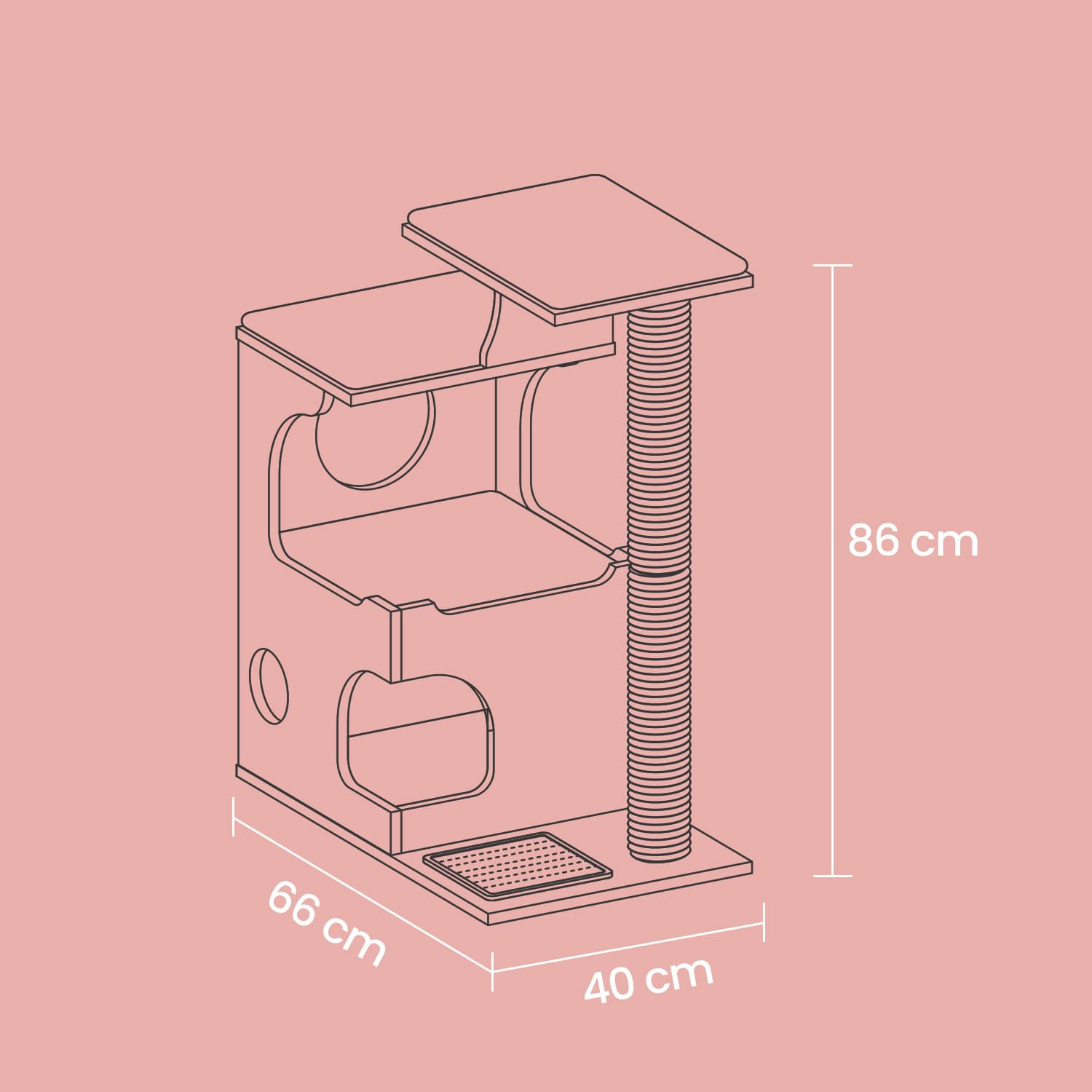 Cat Tree Tower - MDF with Wood Veneer - Rustic Brown - Features 3 Perches