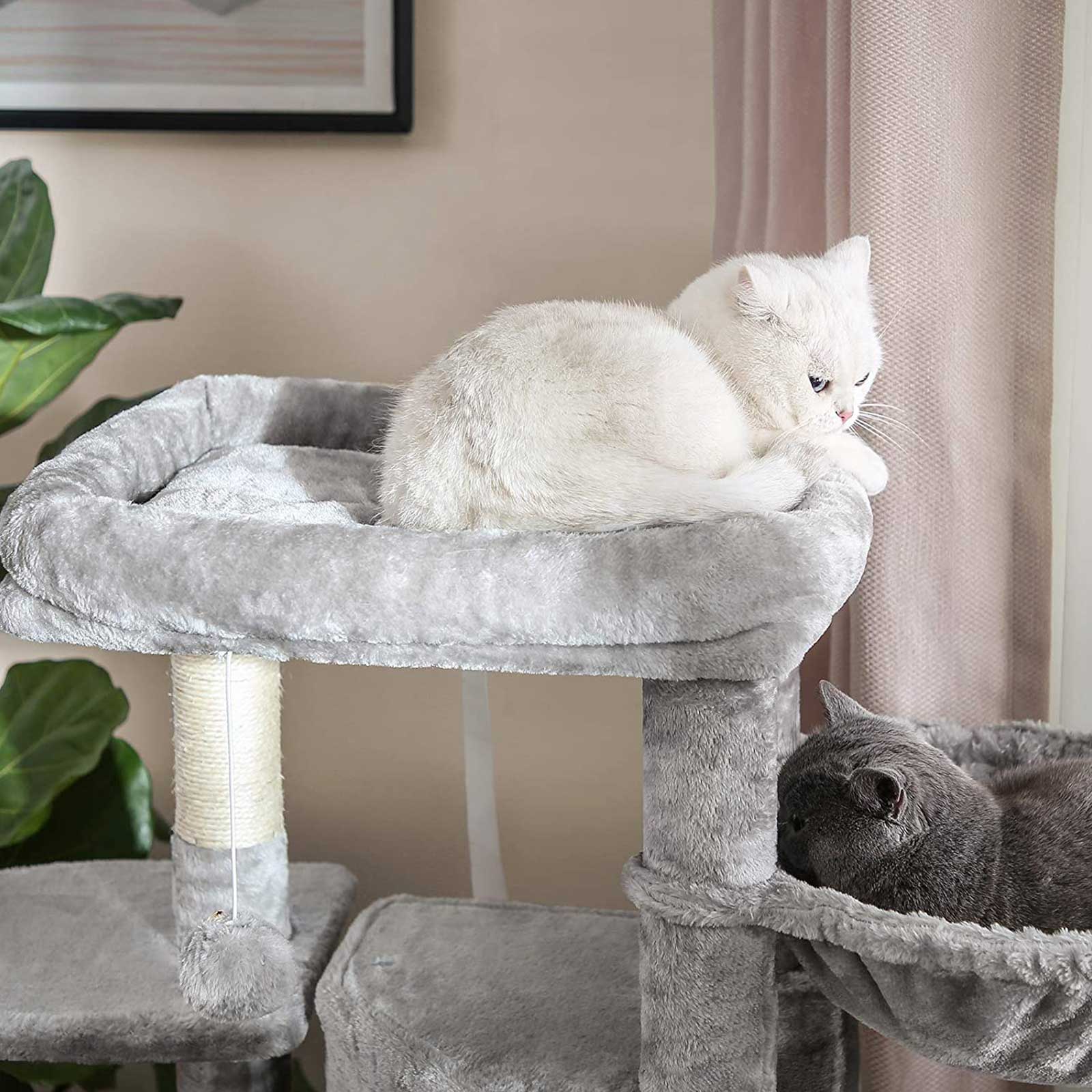 Cat Activity Centre - Particle Board - Light Grey - With Hammock and Multiple Levels