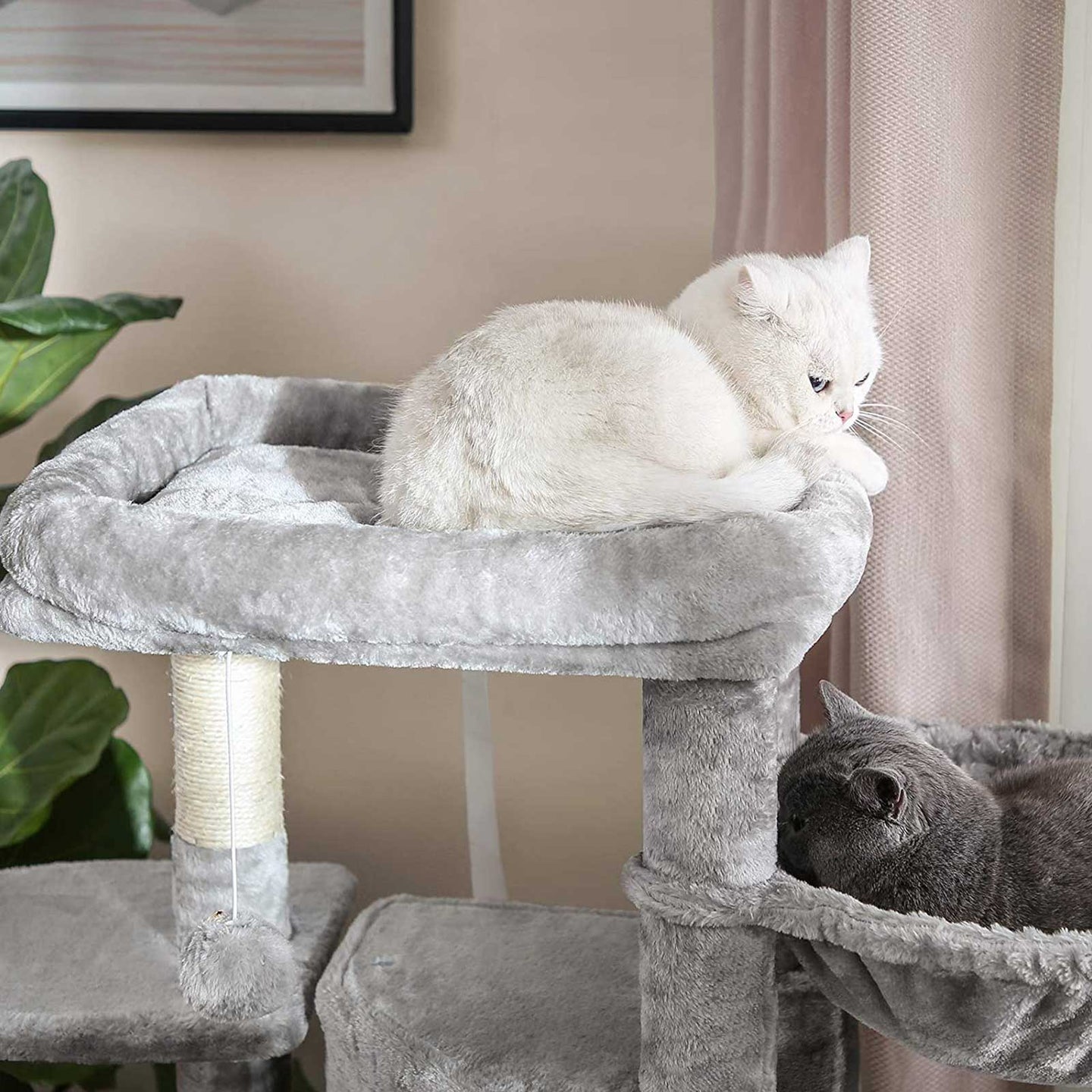 Cat Activity Centre - Particle Board - Light Grey - With Hammock and Multiple Levels
