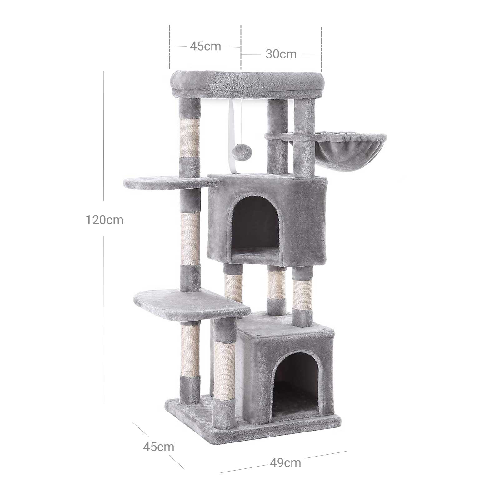 Cat Activity Centre - Particle Board - Light Grey - With Hammock and Multiple Levels
