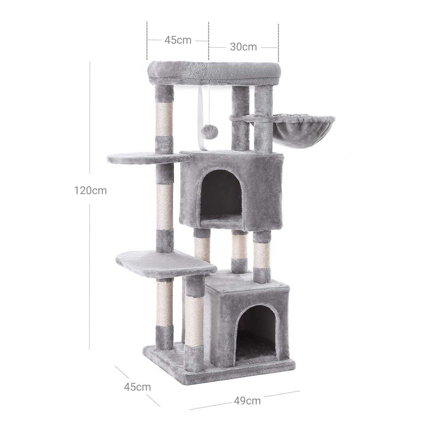 Cat Activity Centre - Particle Board - Light Grey - With Hammock and Multiple Levels